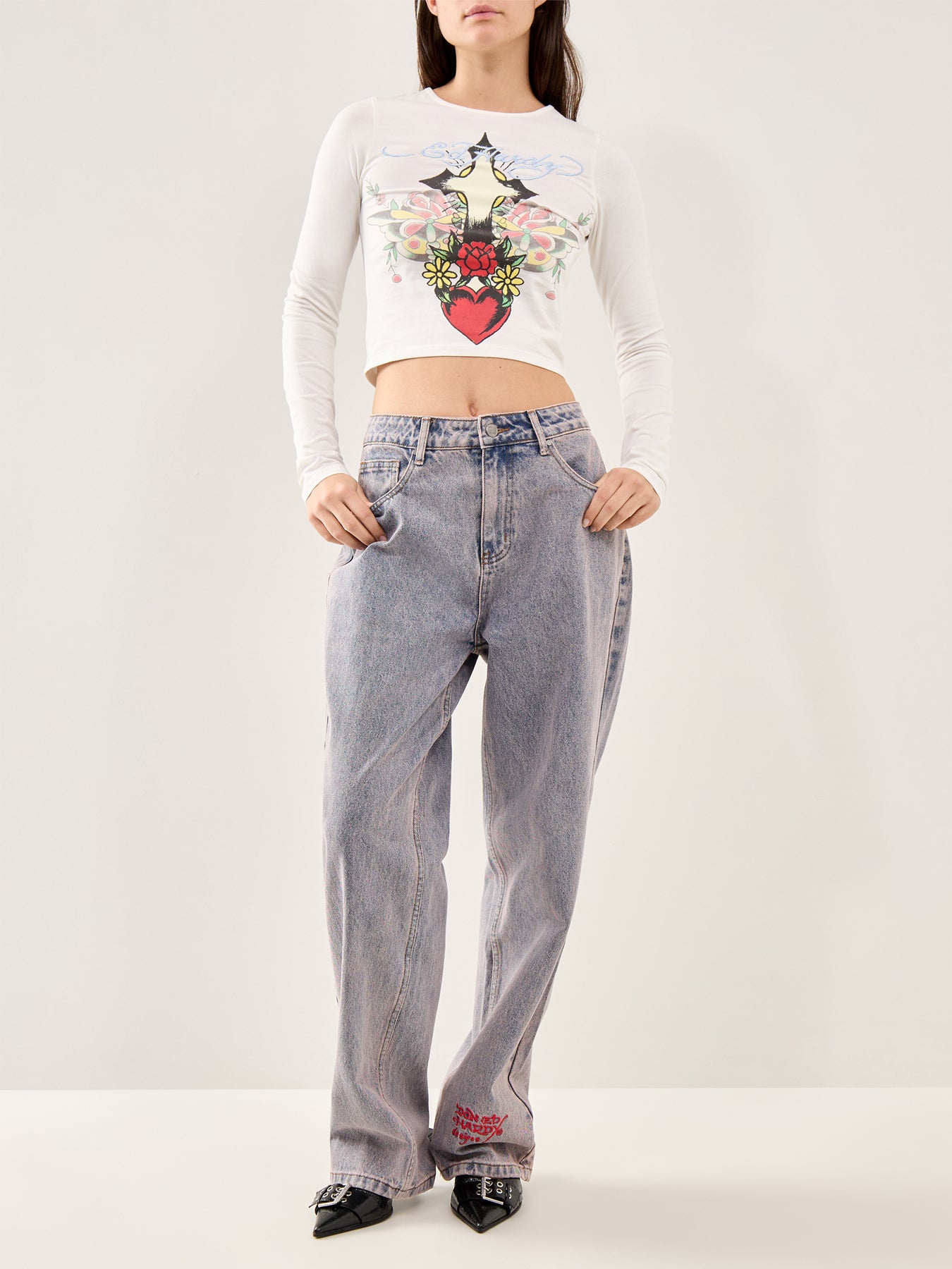 Heart Cross Long Sleeve T-Shirt White