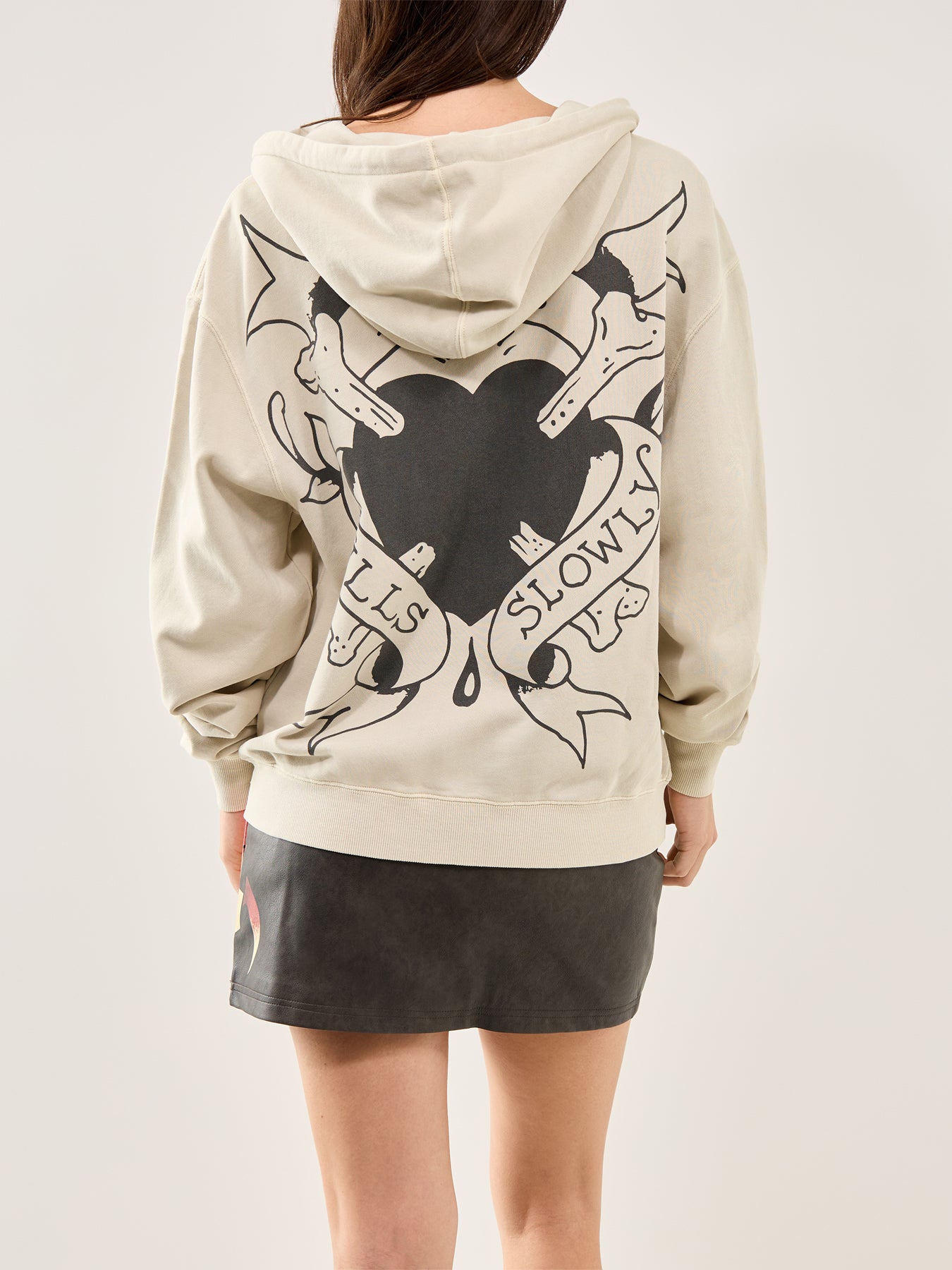 Broken Hearts Zip Hoodie Ecru
