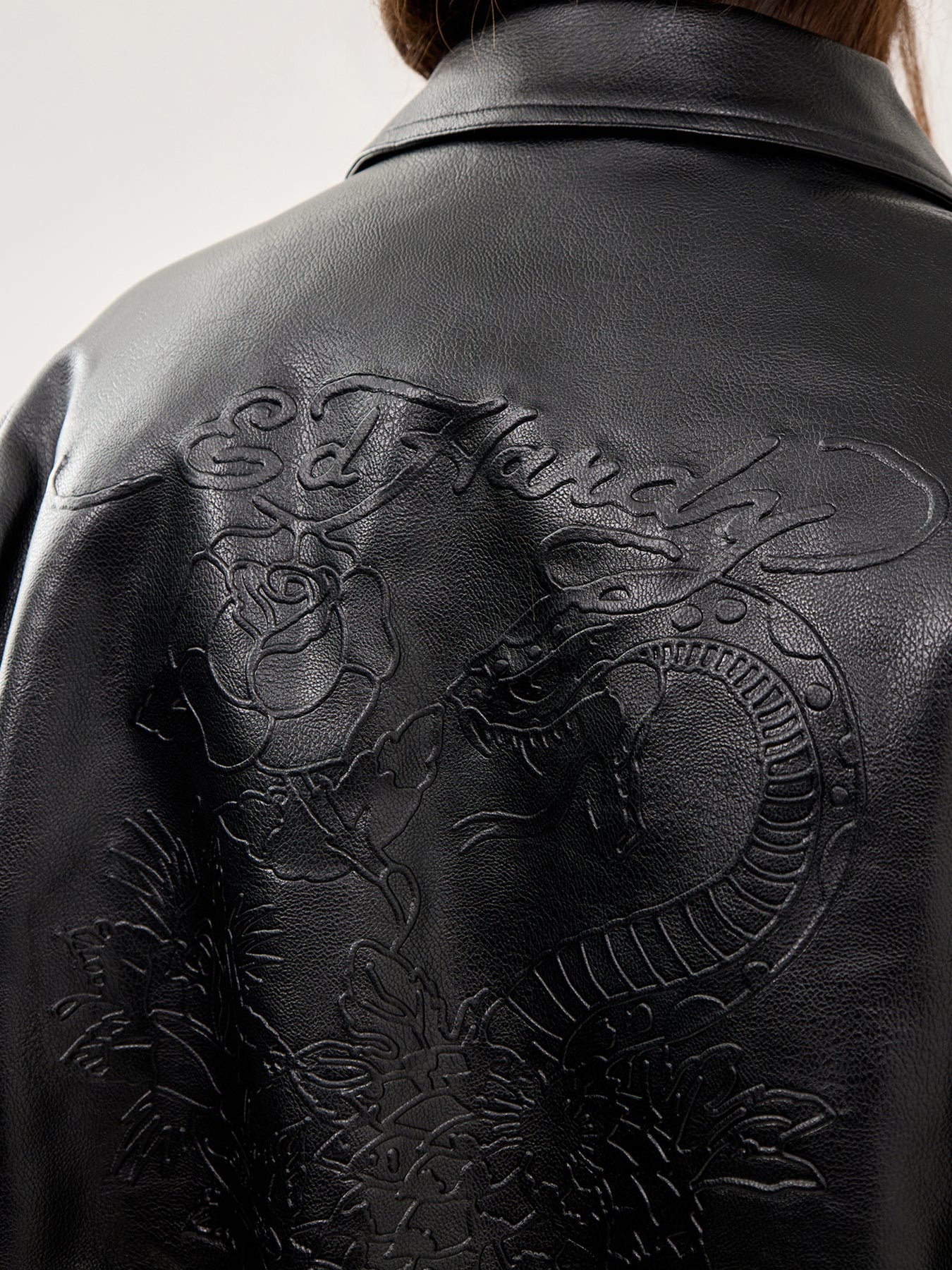 Cobra Embossed Vegan Leather Jacket Black