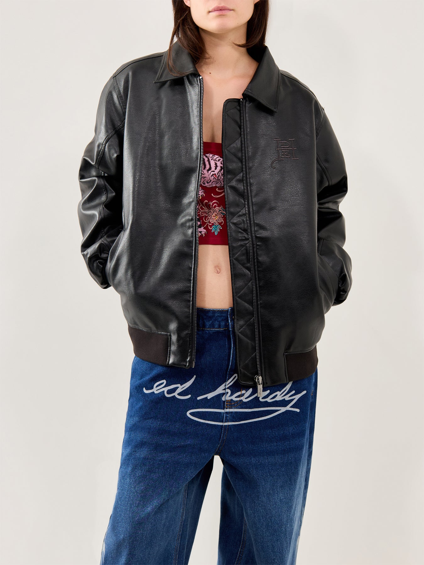 Cobra Embossed Vegan Leather Jacket Black