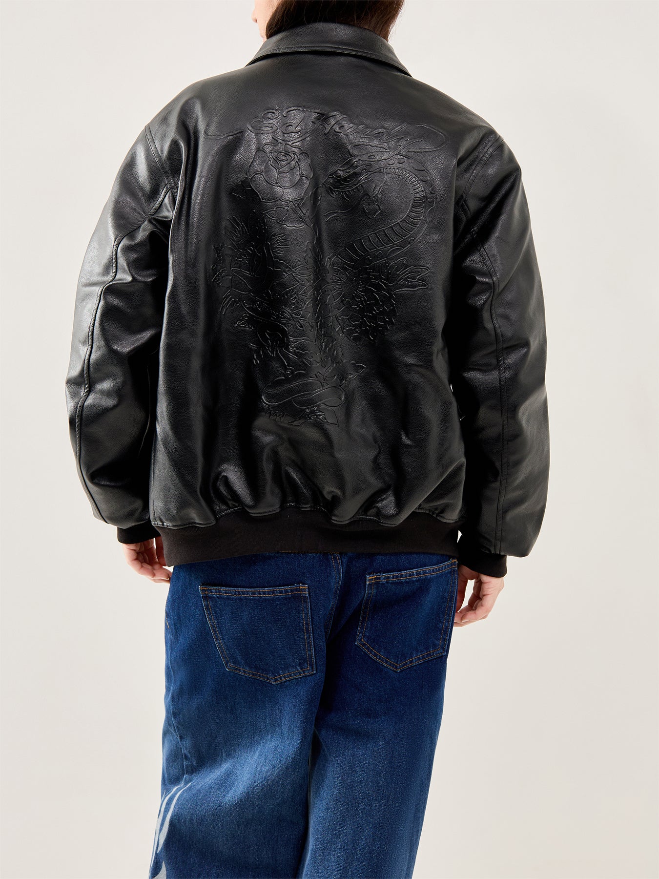 Cobra Embossed Vegan Leather Jacket Black