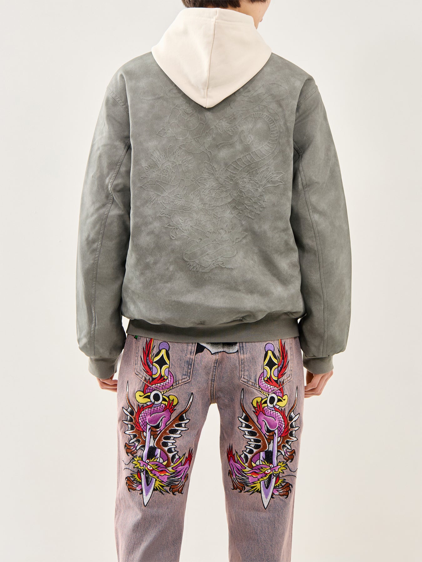 Cobra Embossed Vegan Leather Jacket Grey