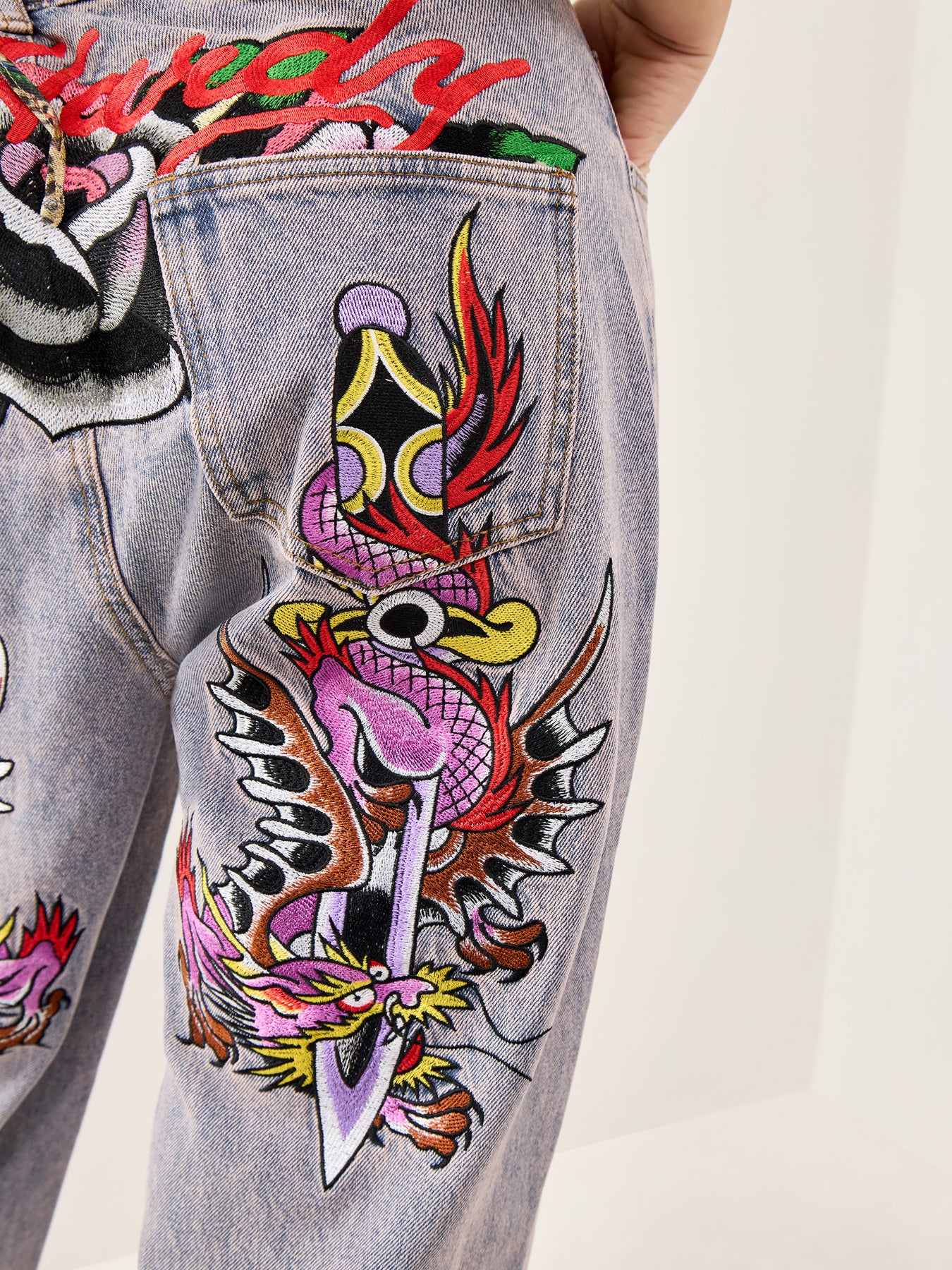 Dragon and Sword Relaxed Jeans Purple