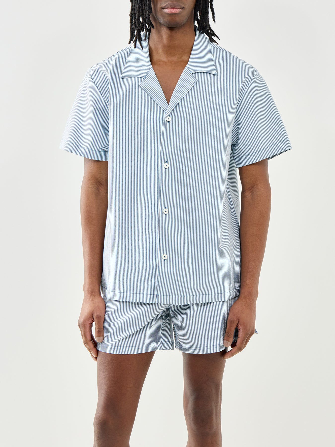 Seersucker Stripe Shirt Blue