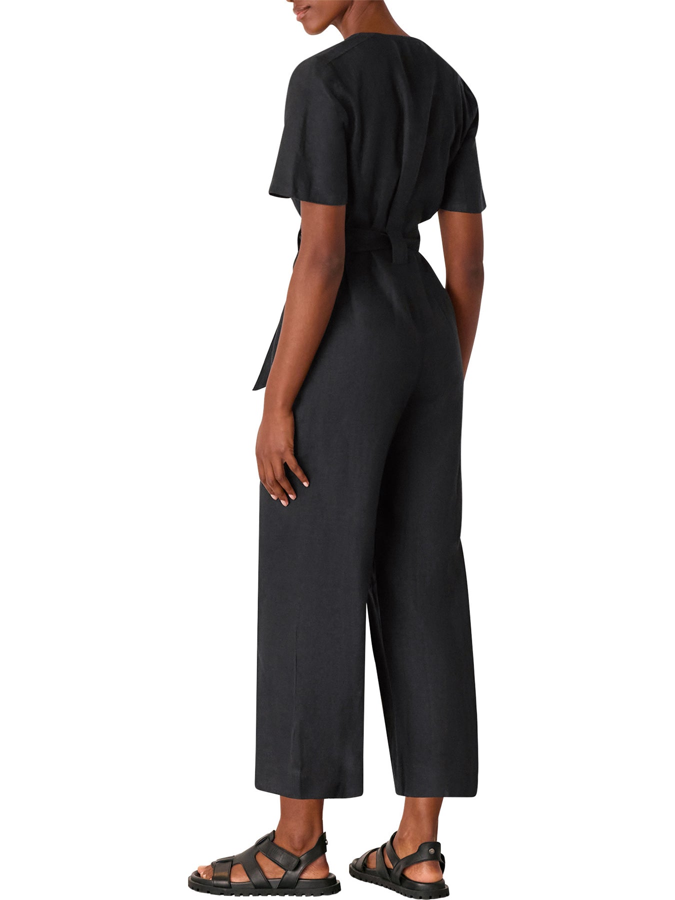 Black Fiona Linen Button Jumpsuit
