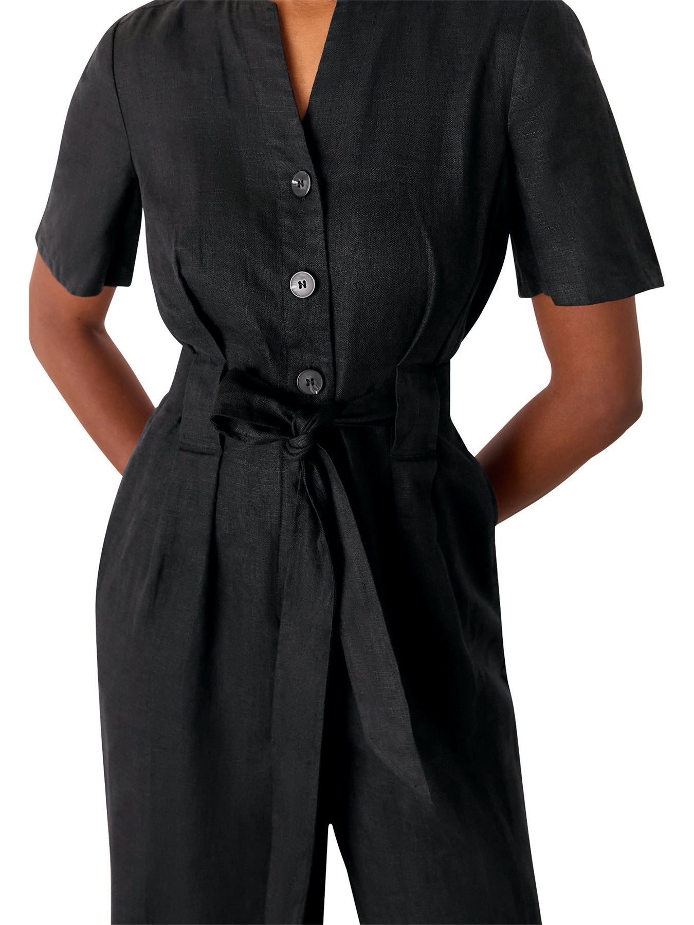 Black Fiona Linen Button Jumpsuit
