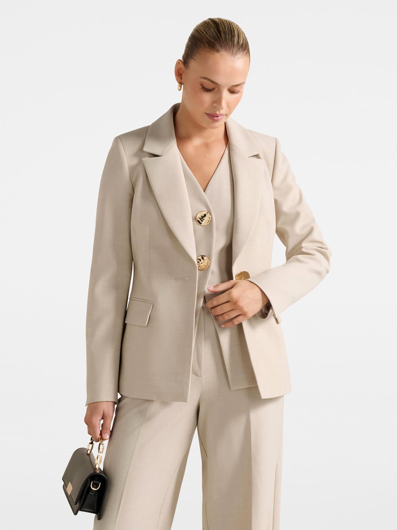 Lulu Gold Button Blazer Milk Marle Suit