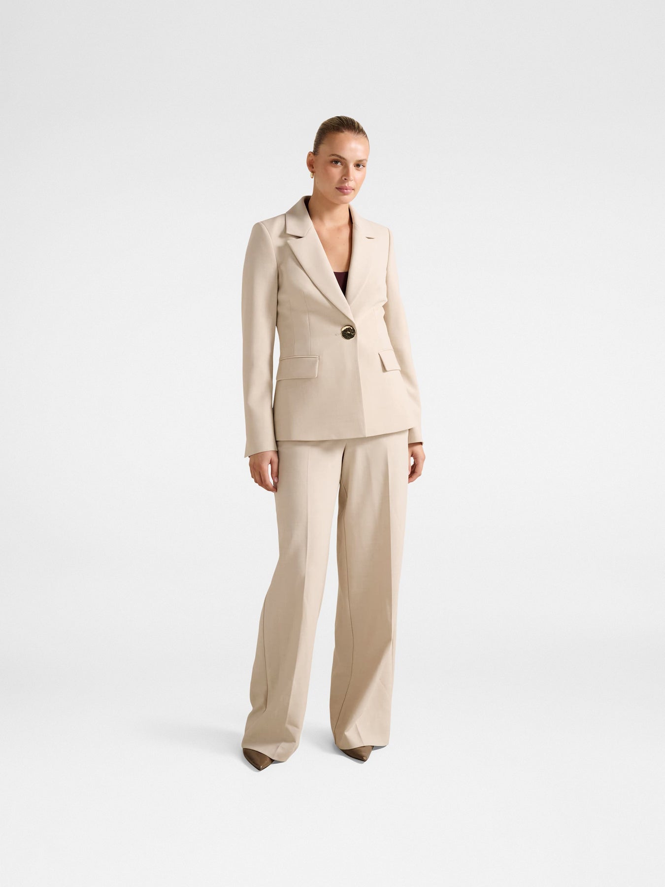 Lulu Wide Leg Pants Milk Marle Suit