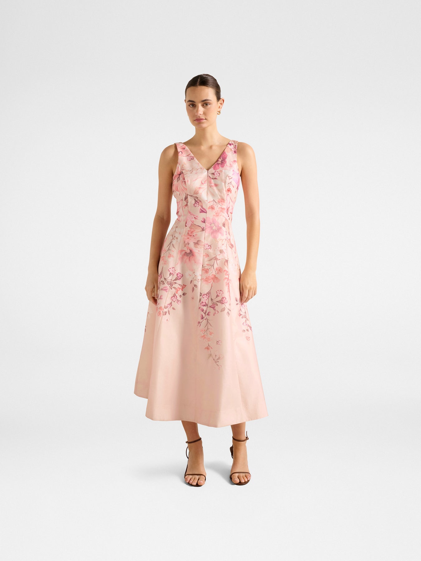 Aubrey Sleeveless Printed Midi Dress Pink