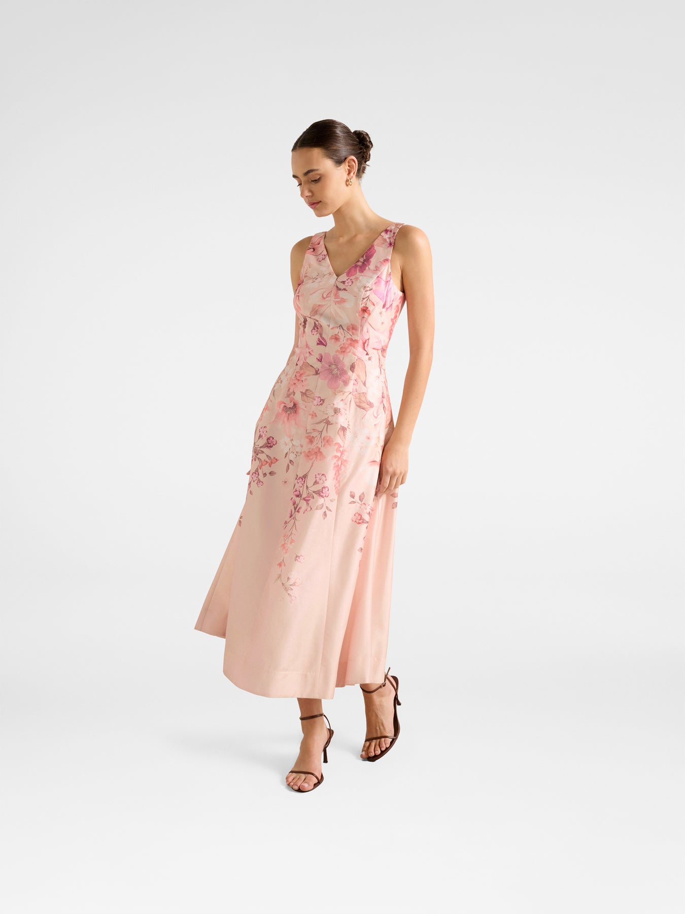 Aubrey Sleeveless Printed Midi Dress Pink