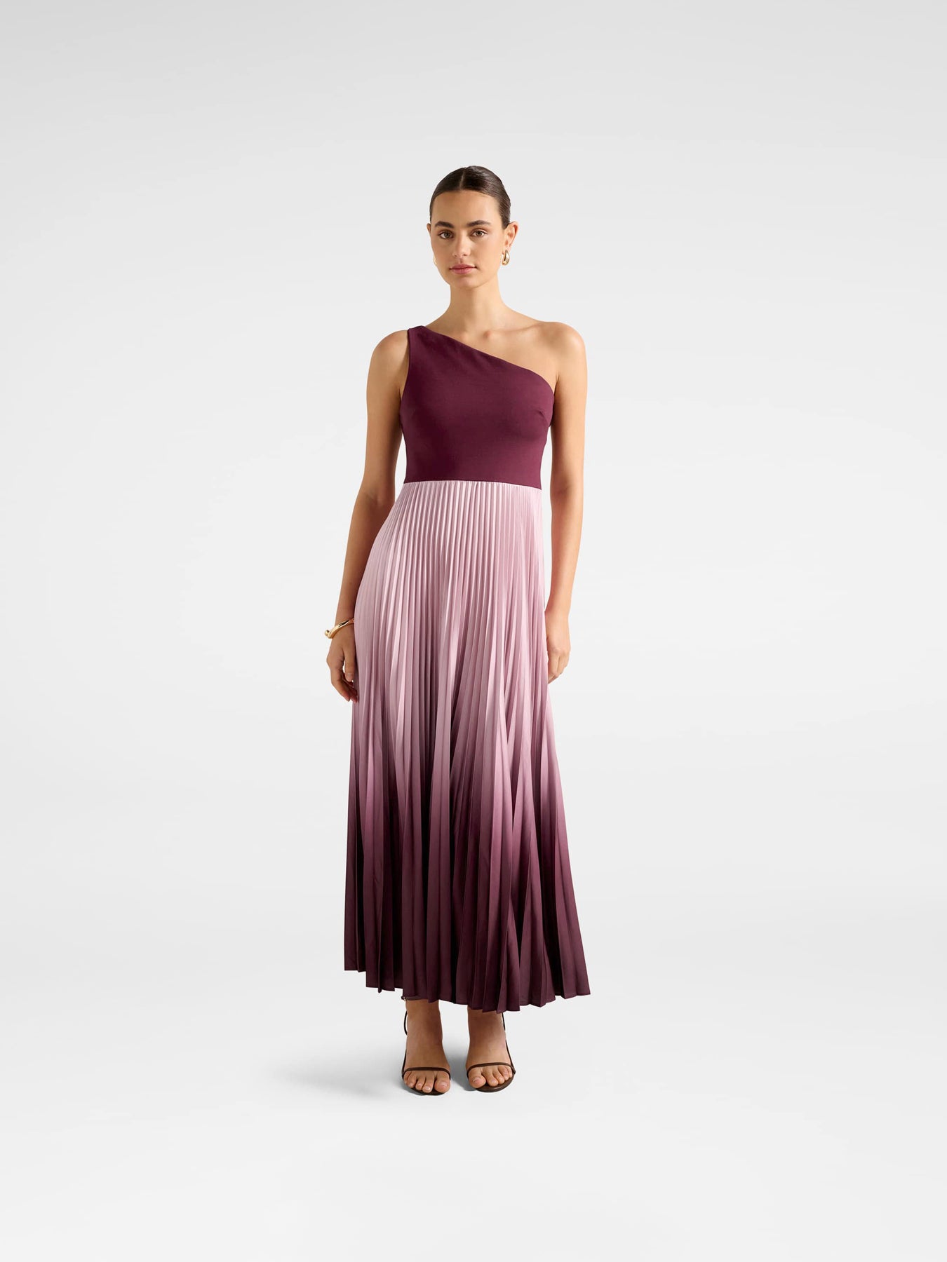 Olena One Shoulder Pleated Midi Dress