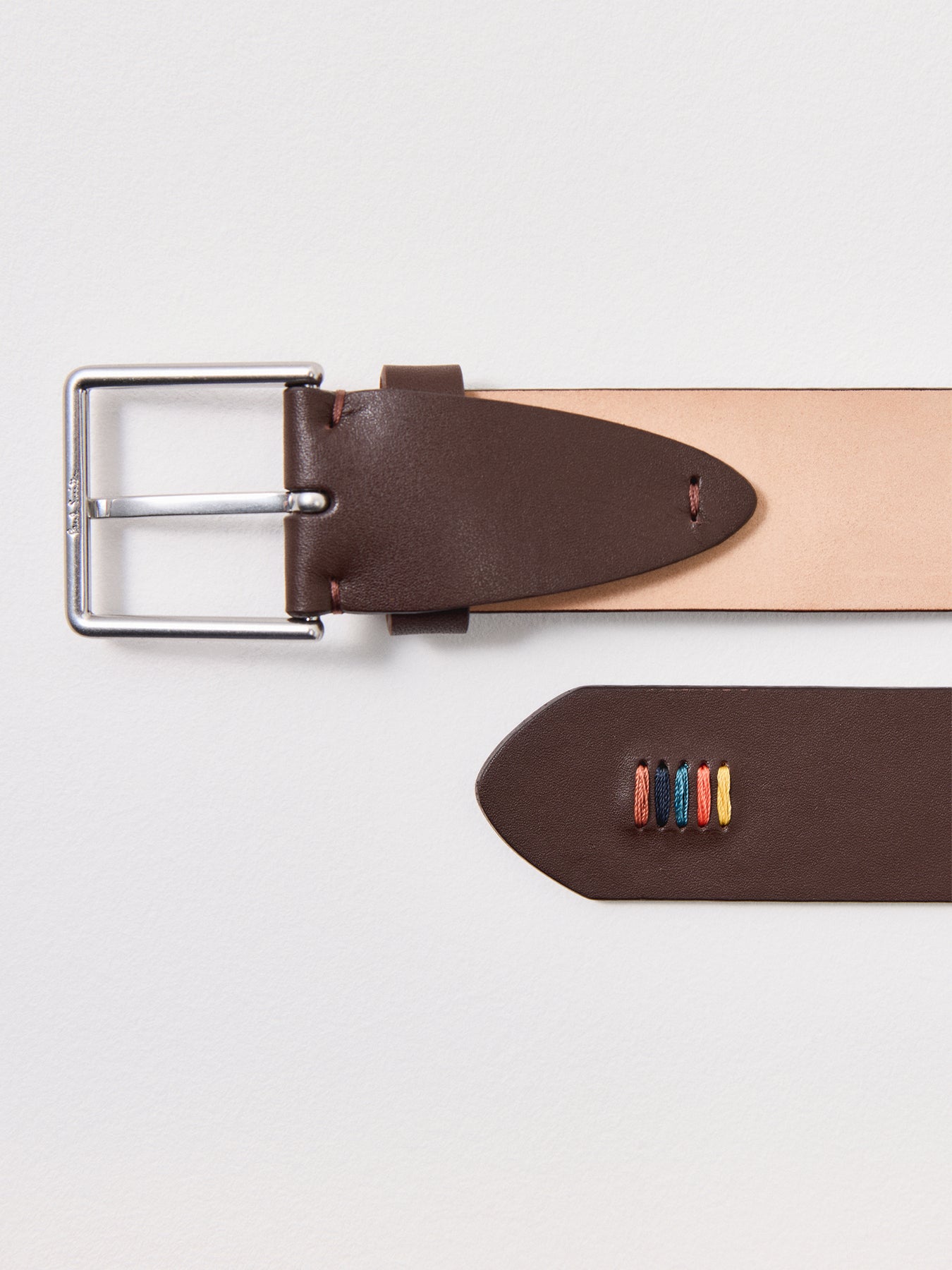 Stitch Detail Leather Belt Brown