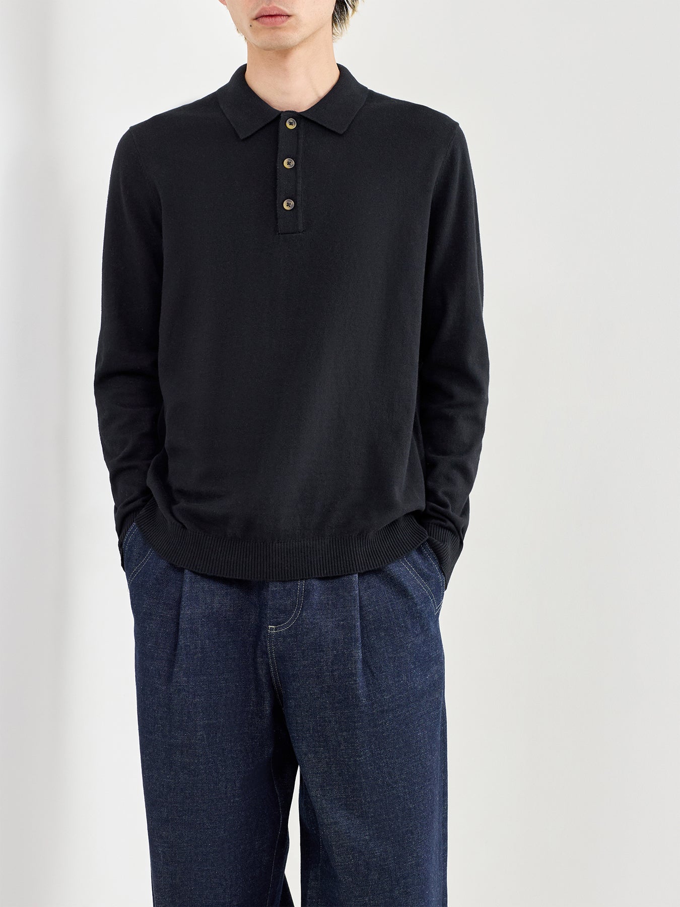 Loui Long Sleeve Polo Shirt Black