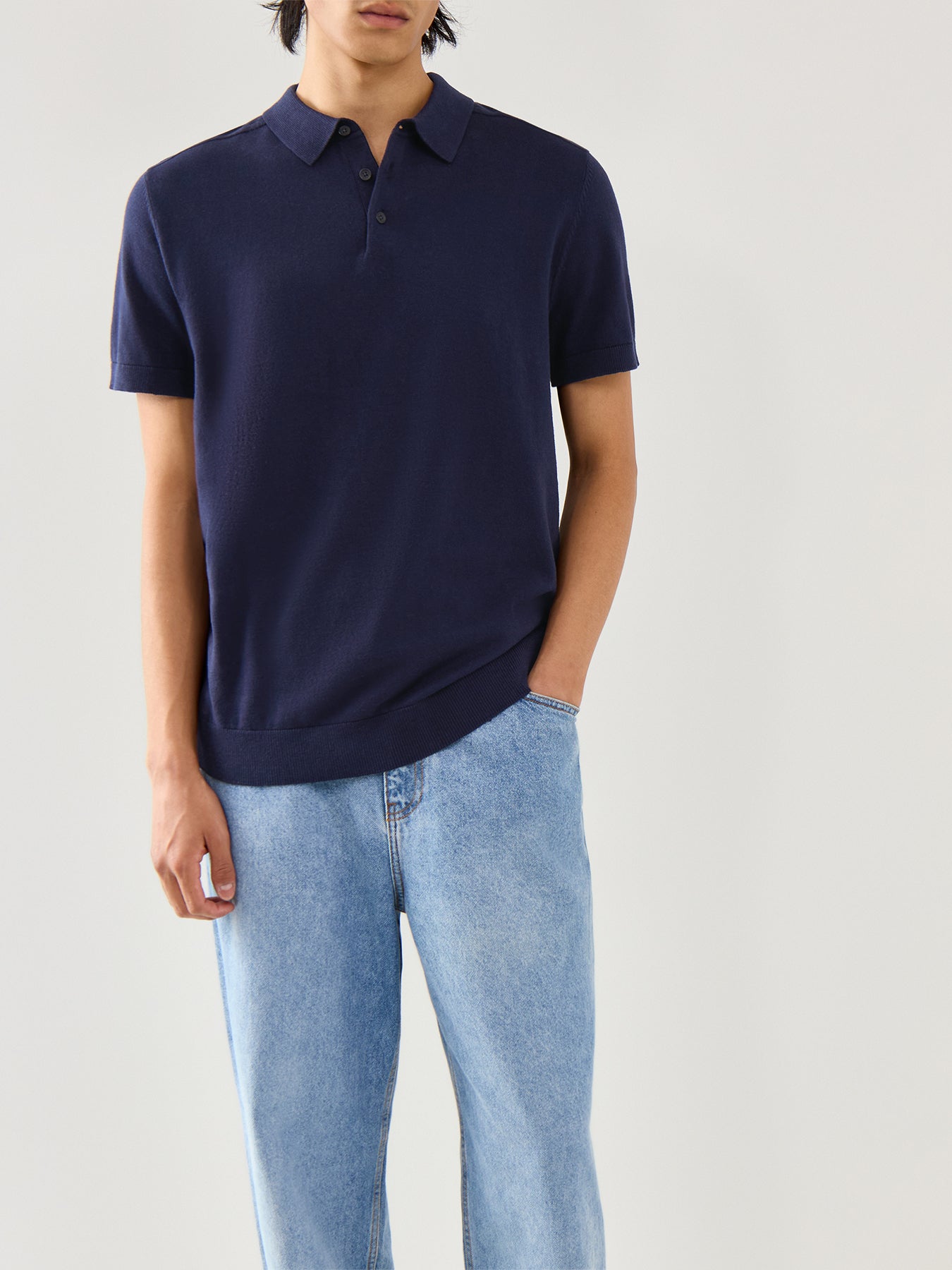 Short Sleeves Knitwear Polo Navy Blazer Melange