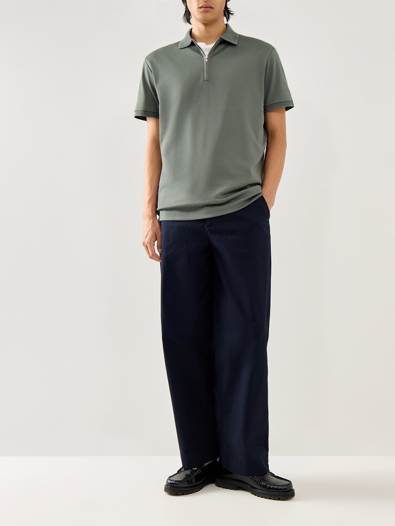 Fave Zip Short Sleeves Polo Agave Green