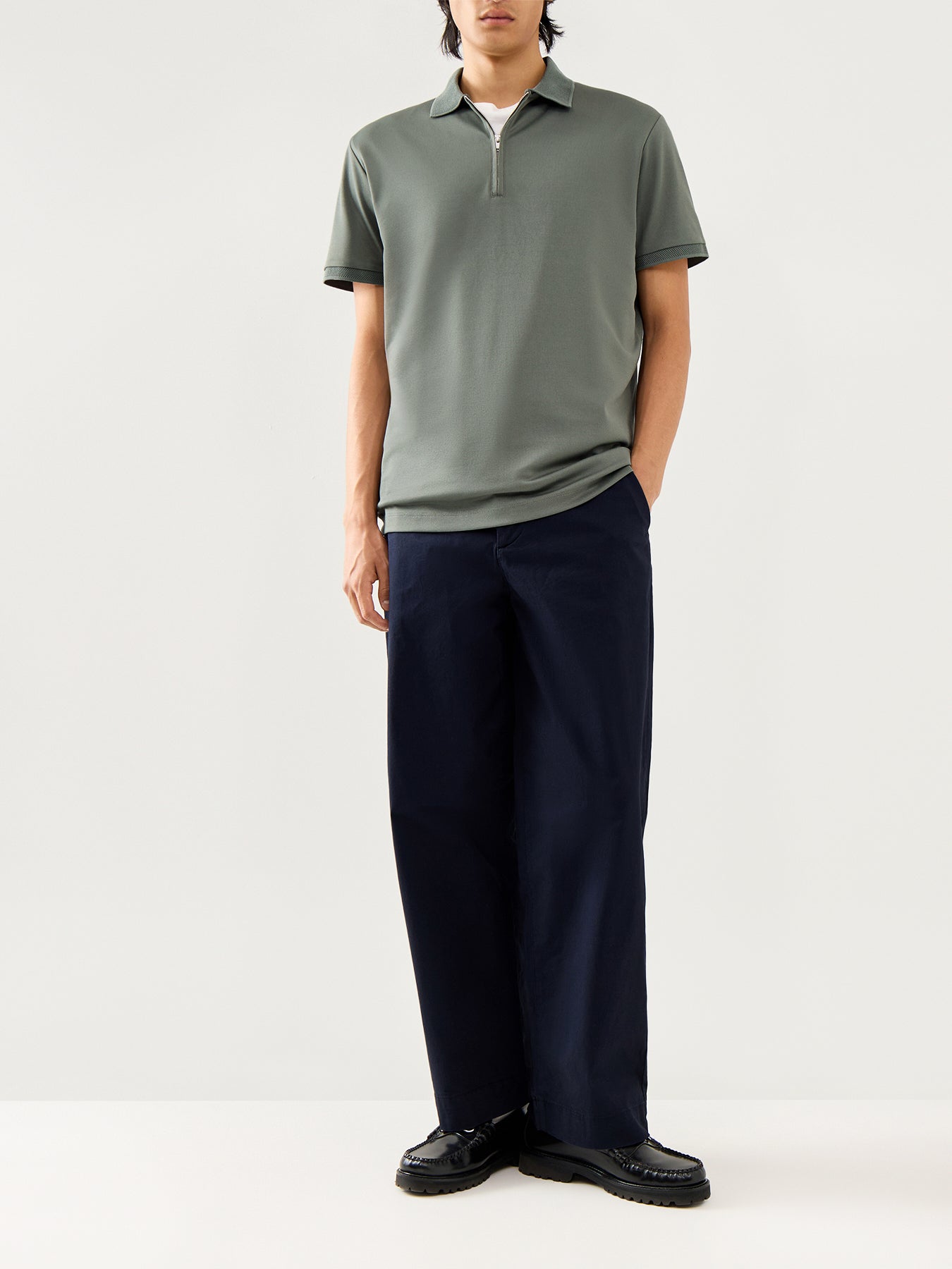 Fave Zip Short Sleeves Polo Agave Green