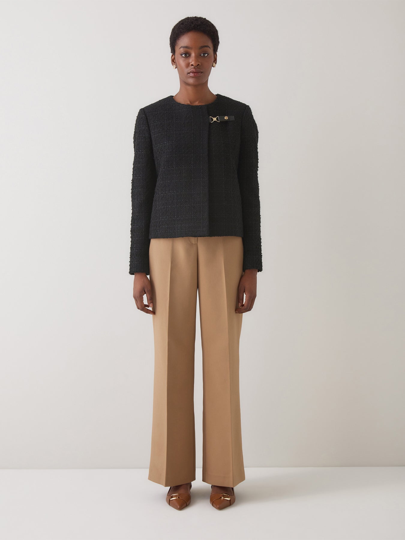 Arden Black Tweed Recycled Fabric Buckle Detail Jacket