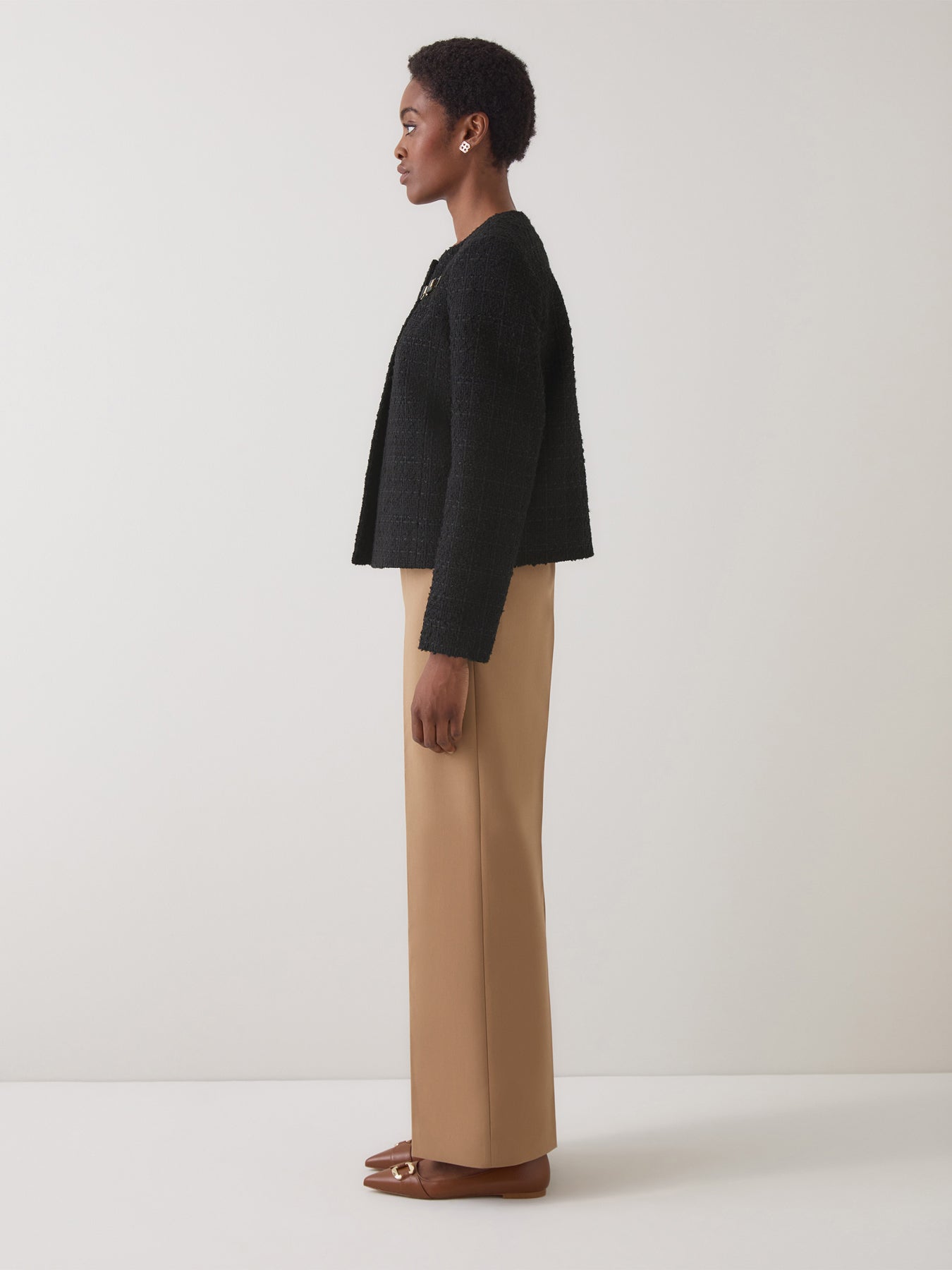 Arden Black Tweed Recycled Fabric Buckle Detail Jacket