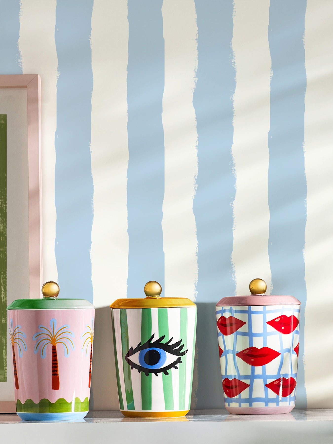 Electric Coast Green Striped Eye Print Storage Jar