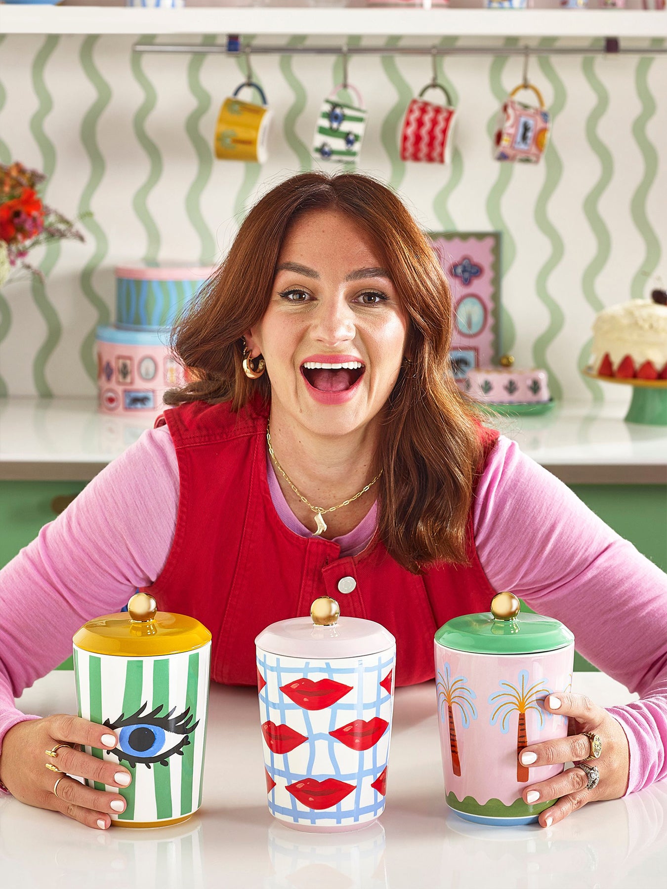 Electric Coast Green Striped Eye Print Storage Jar