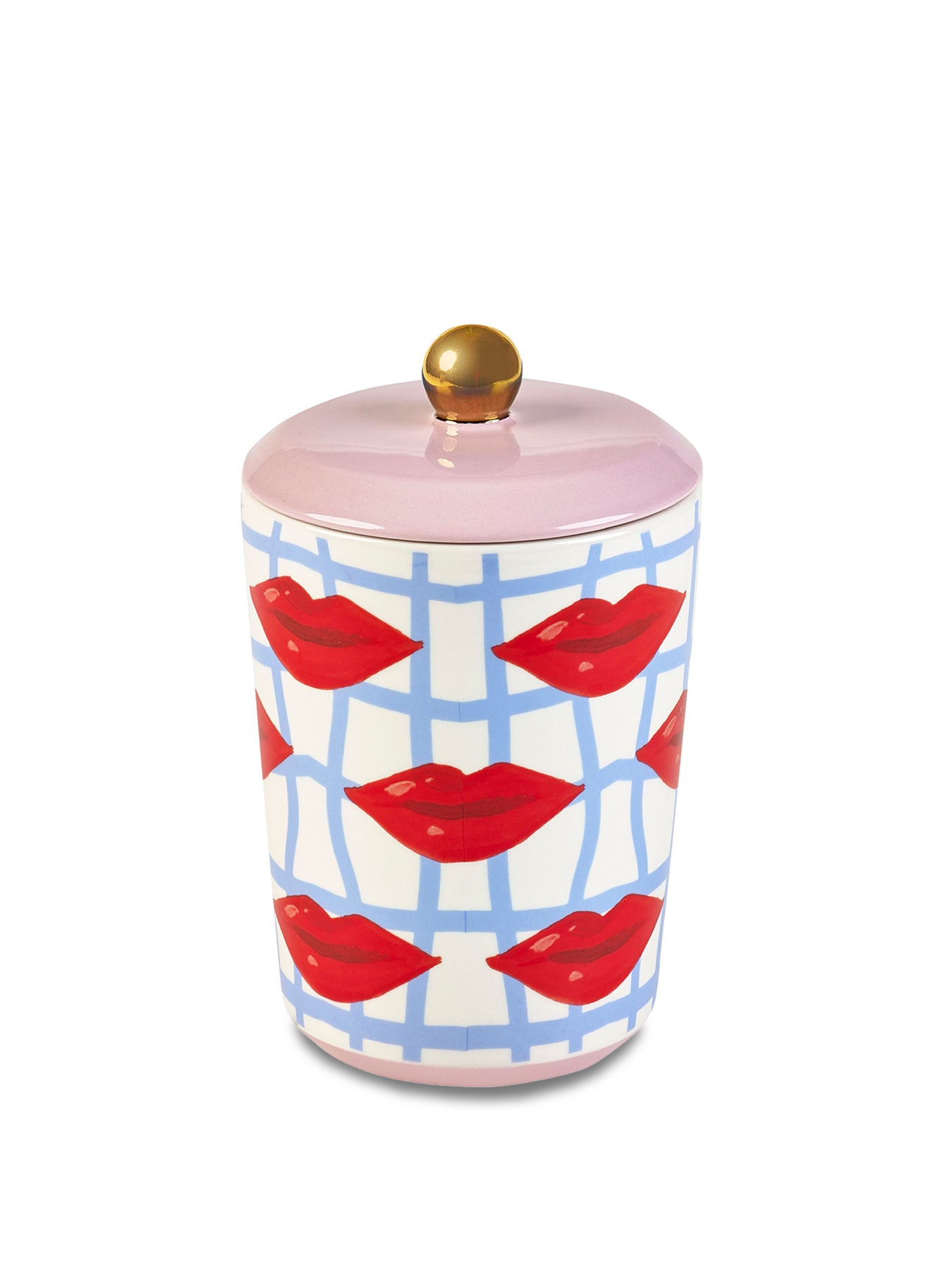 Electric Coast Blue Striped Lip Print Storage Jar