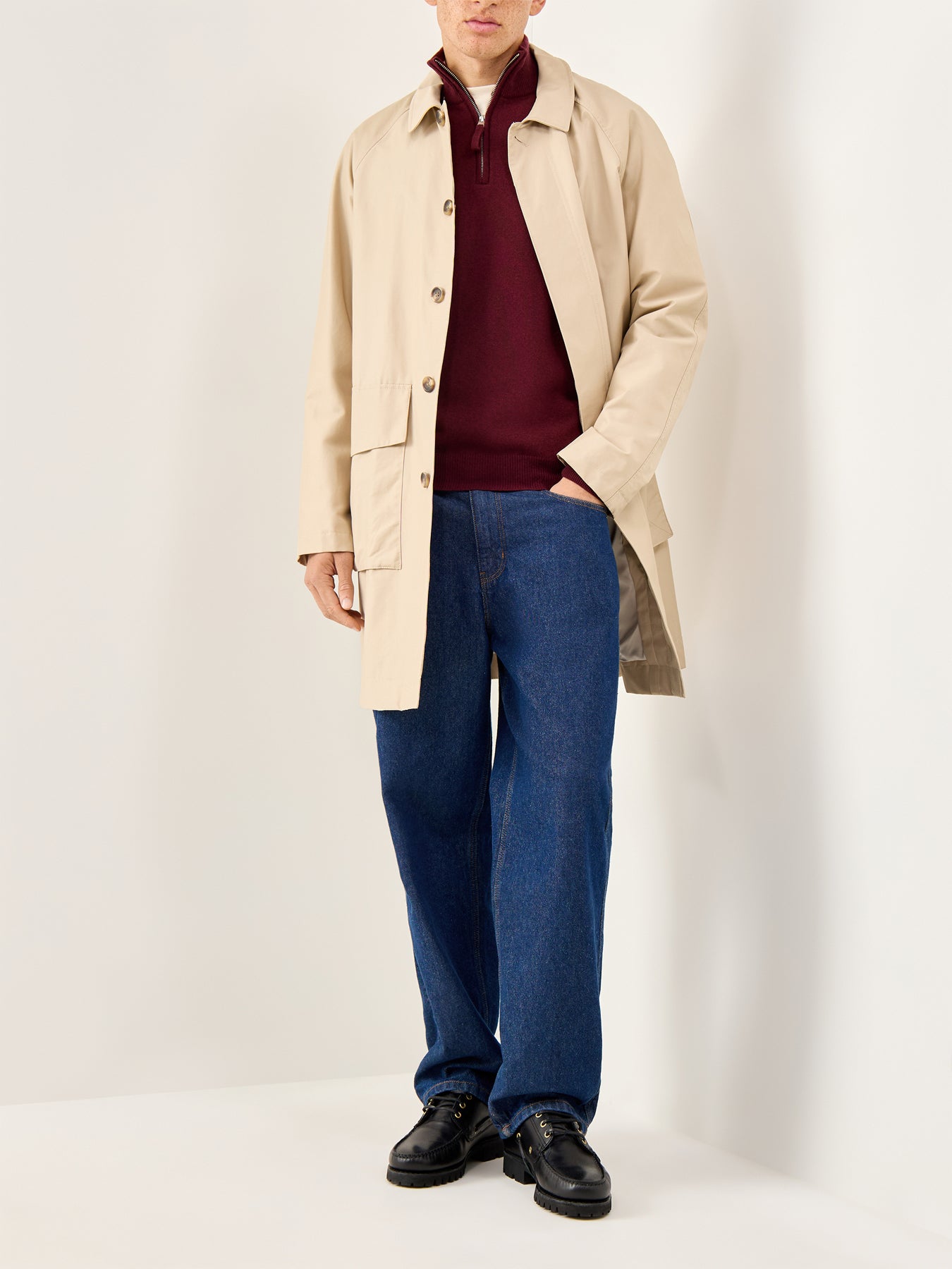 Superfine Lambswool Half-Zip Jumper Bordeaux Melange