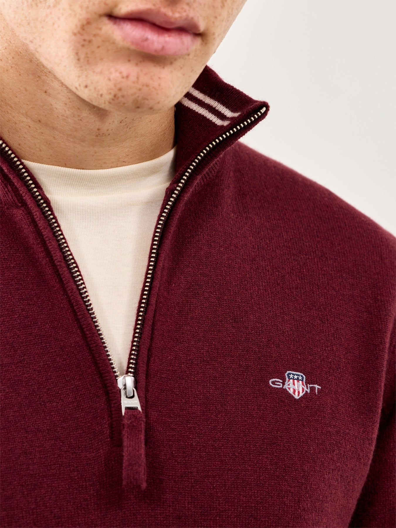 Superfine Lambswool Half-Zip Jumper Bordeaux Melange