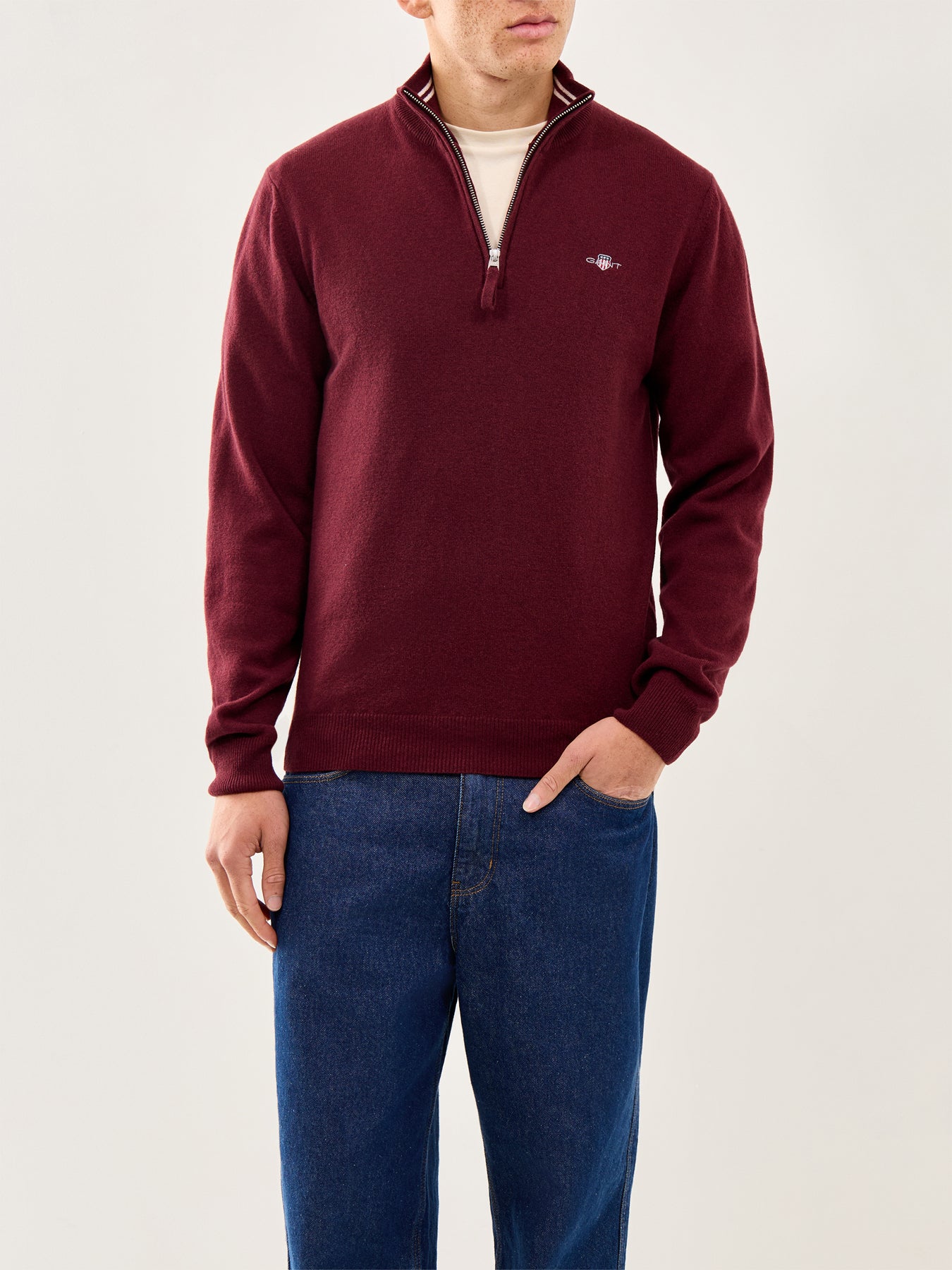 Superfine Lambswool Half-Zip Jumper Bordeaux Melange