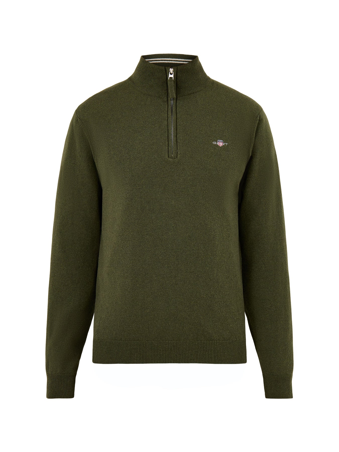 Superfine Lambswool Half-Zip Jumper Khaki Green Melange