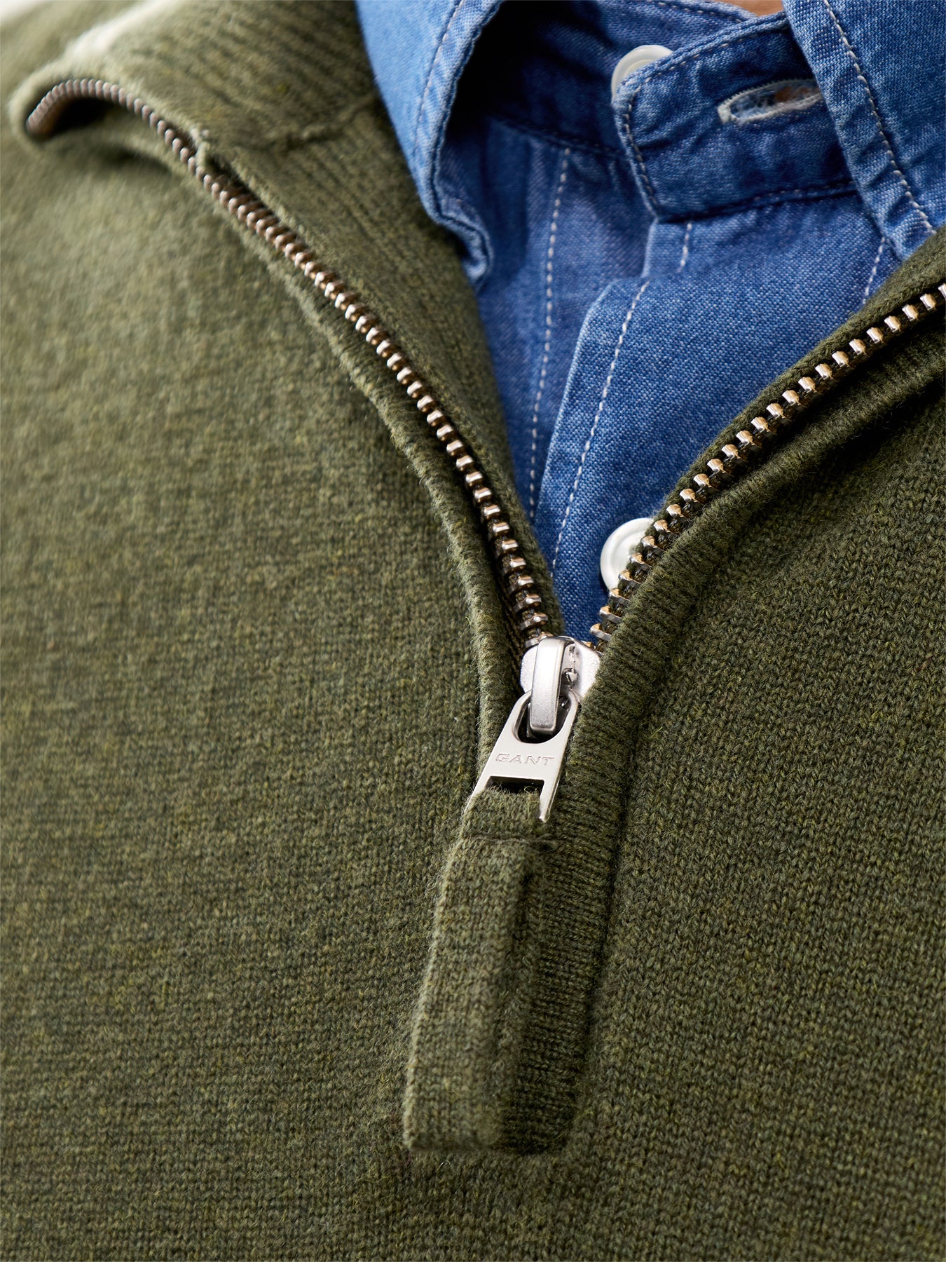 Superfine Lambswool Half-Zip Jumper Khaki Green Melange