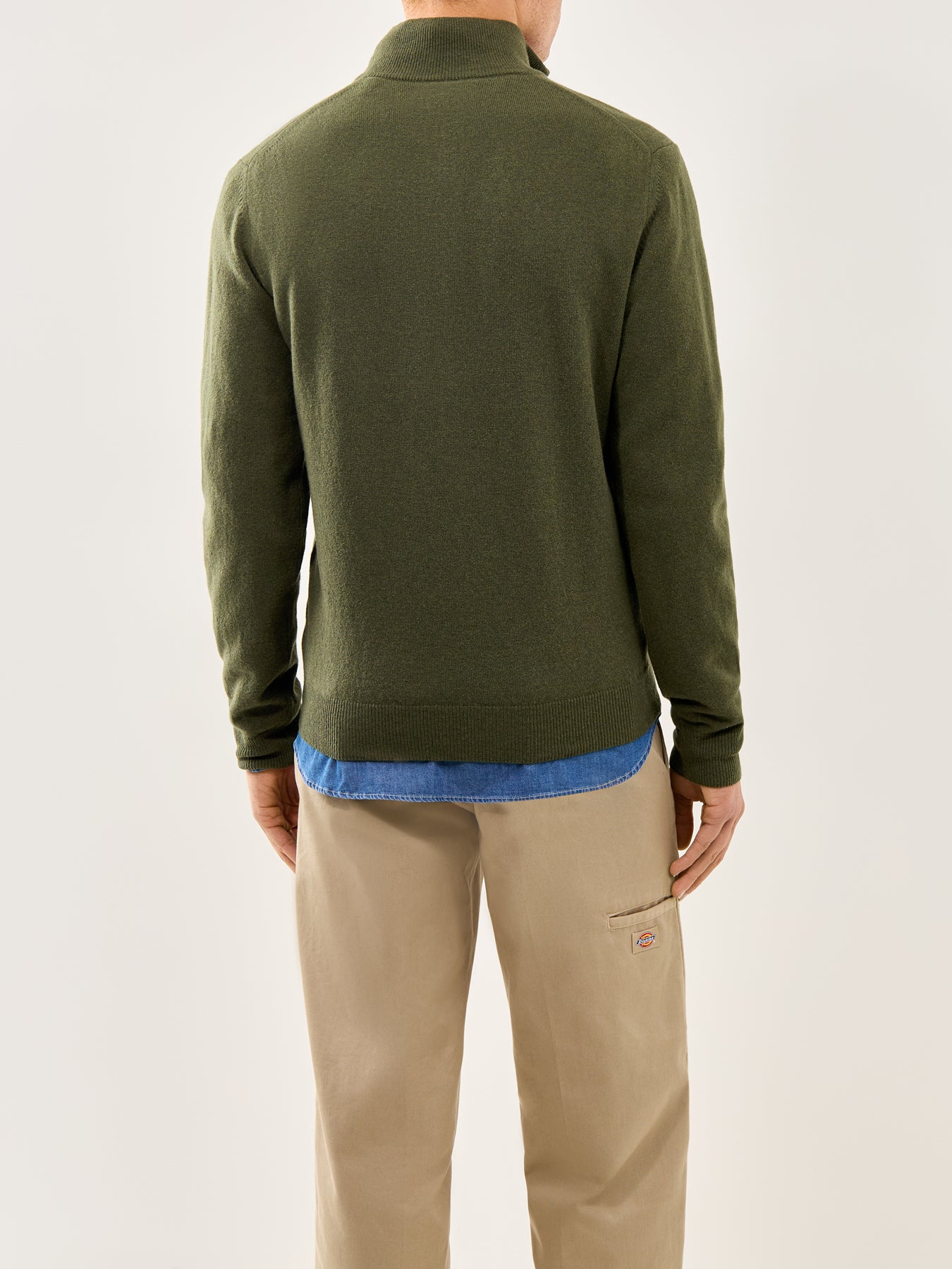 Superfine Lambswool Half-Zip Jumper Khaki Green Melange
