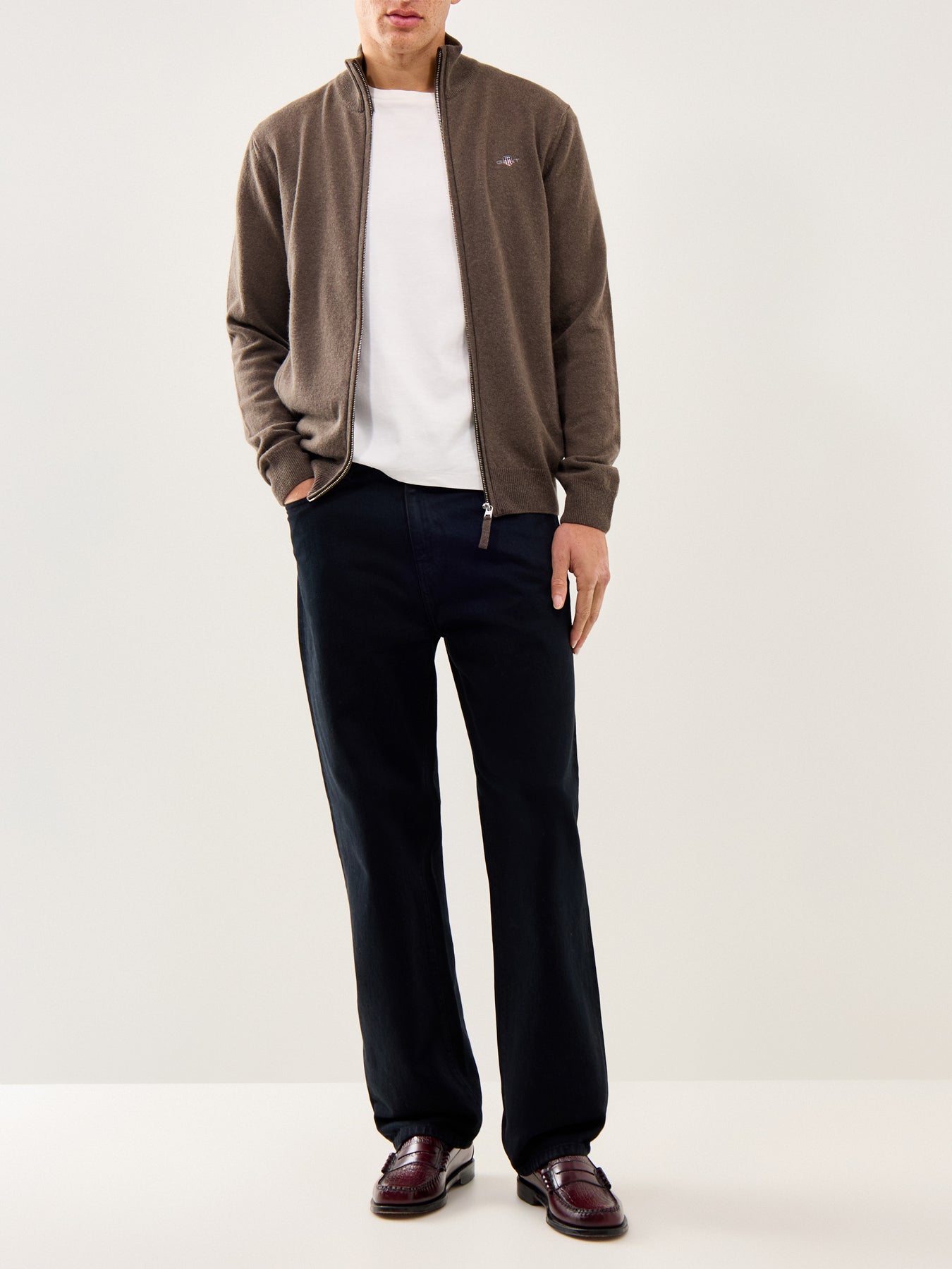 Superfine Lambswool Zip Cardigan Seawood Melange