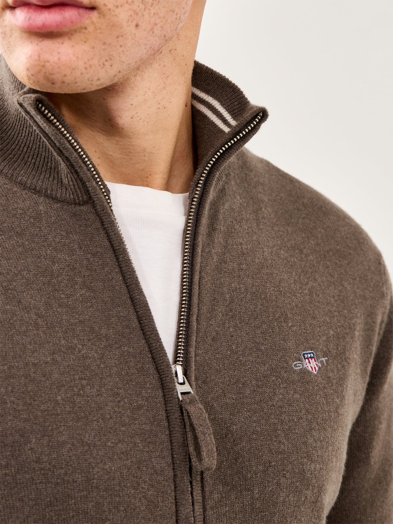 Superfine Lambswool Zip Cardigan Seawood Melange