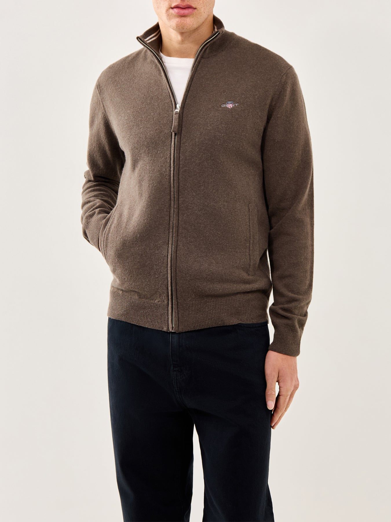 Superfine Lambswool Zip Cardigan Seawood Melange
