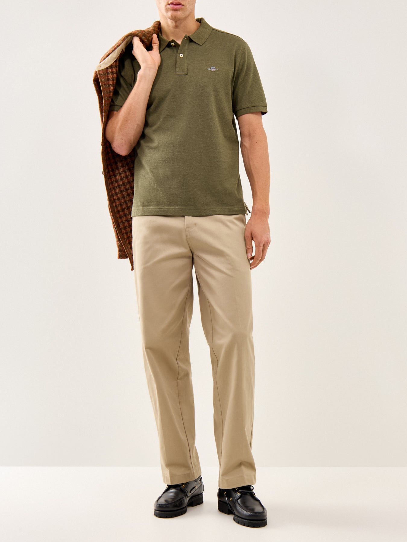 Shield Polo Top Khaki Green Melange