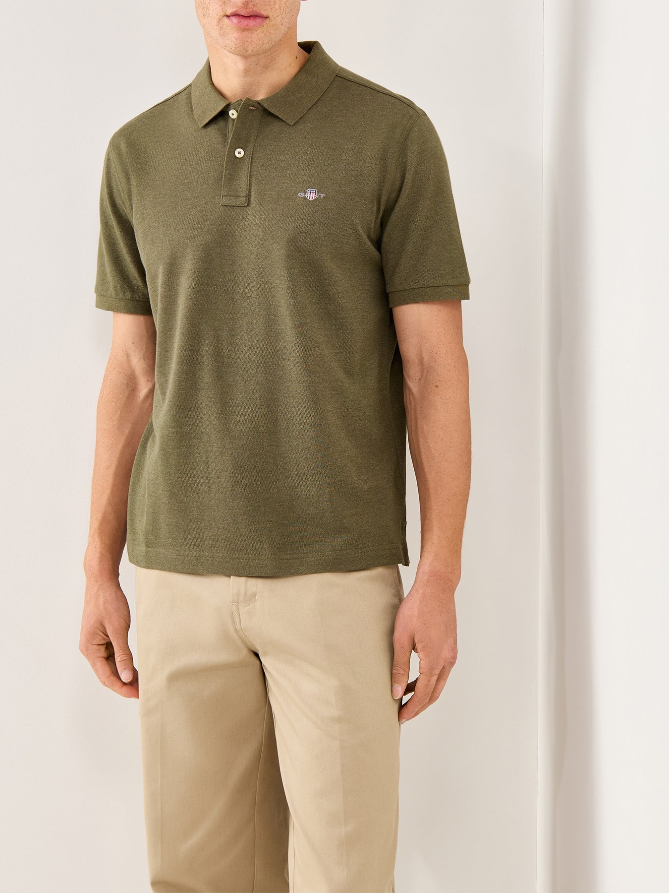Shield Polo Top Khaki Green Melange