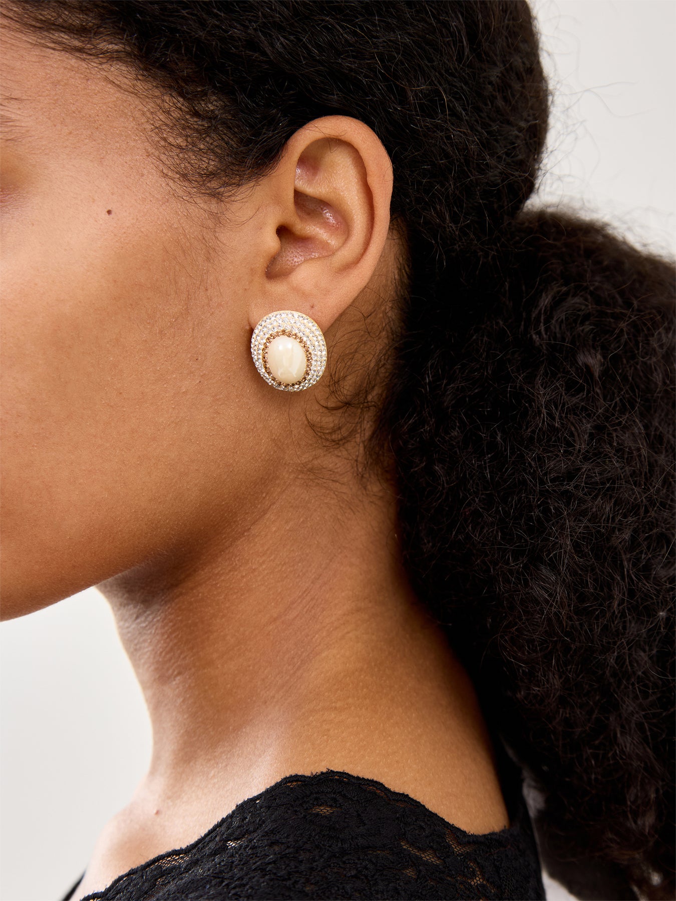 Large Pearl Crystal Stud Earrings White Crystal