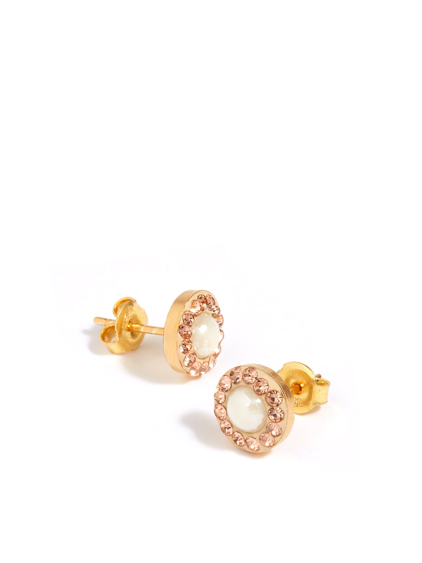 Peach Pearl Stud Earrings White Gold