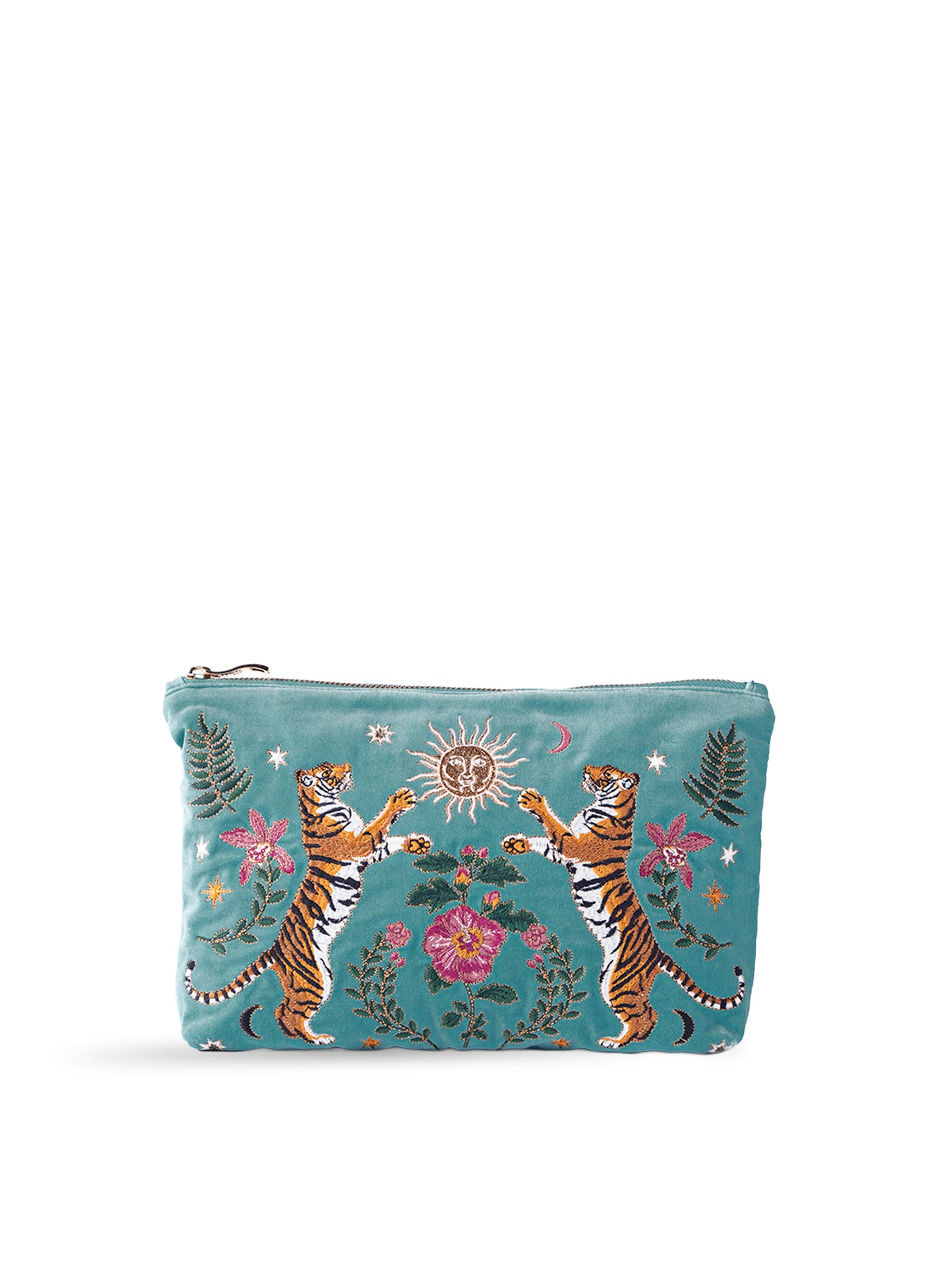 Celestial Tigers Velvet Everyday Pouch Dusky Teal