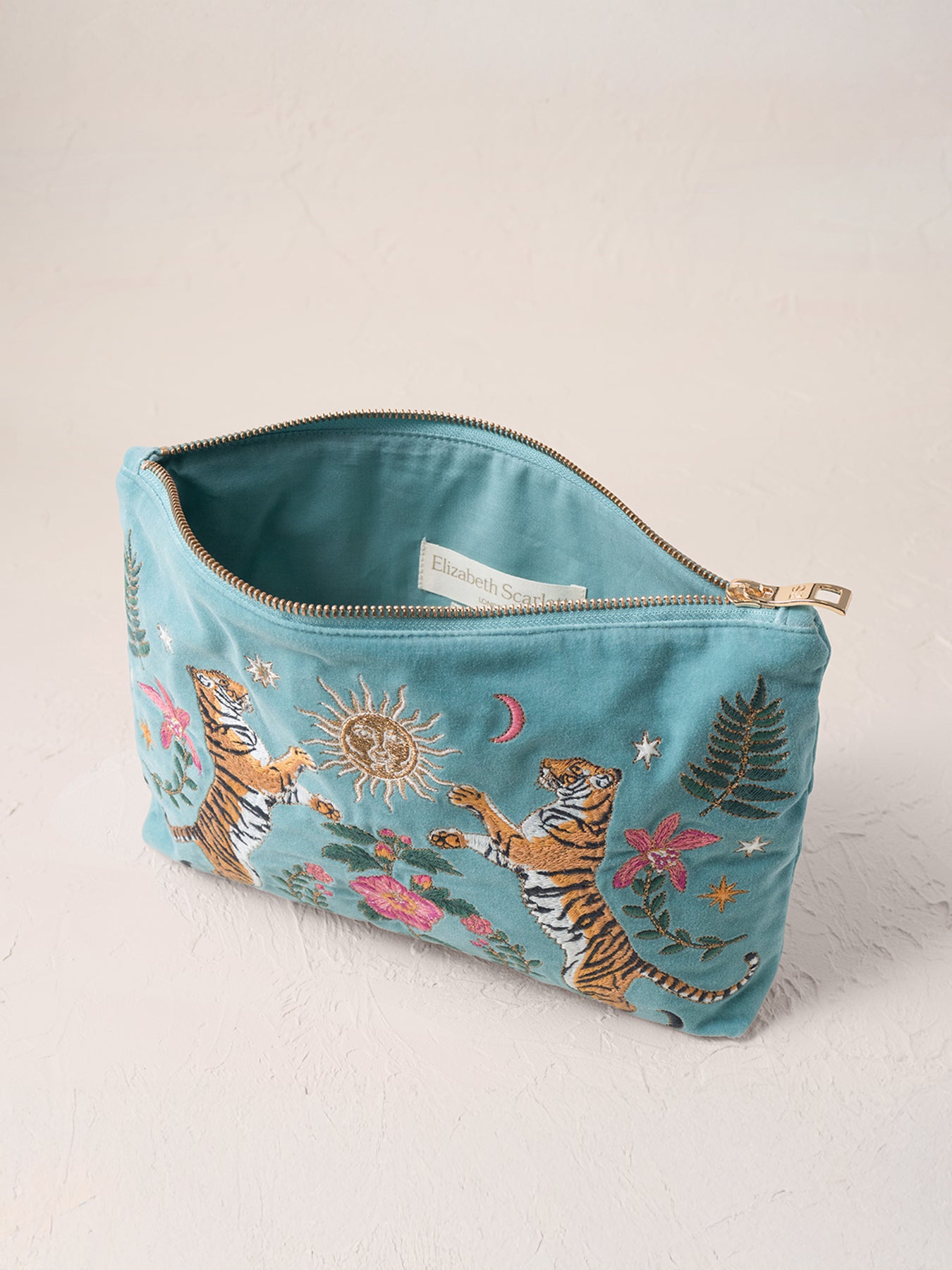 Celestial Tigers Velvet Everyday Pouch Dusky Teal