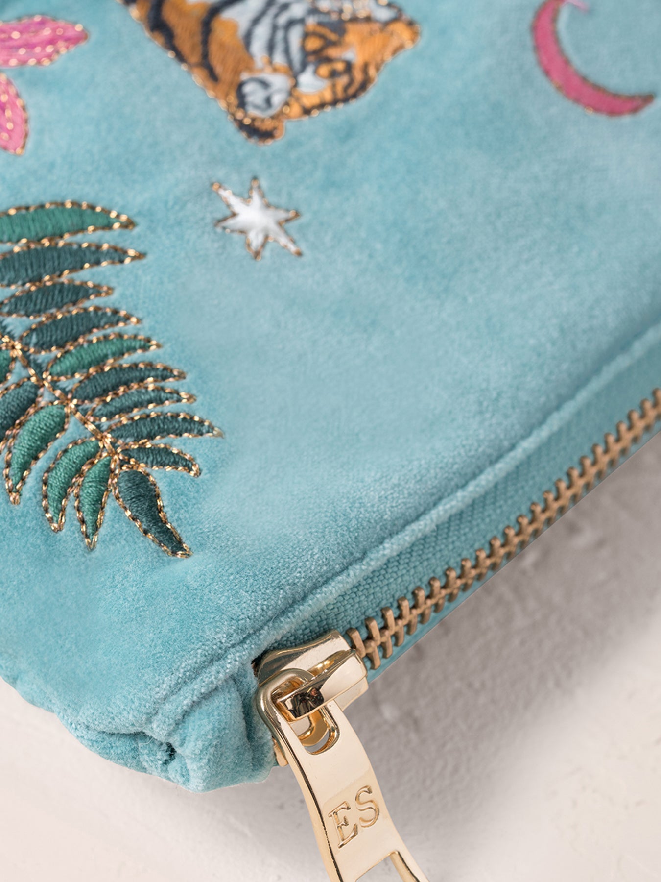 Celestial Tigers Velvet Everyday Pouch Dusky Teal