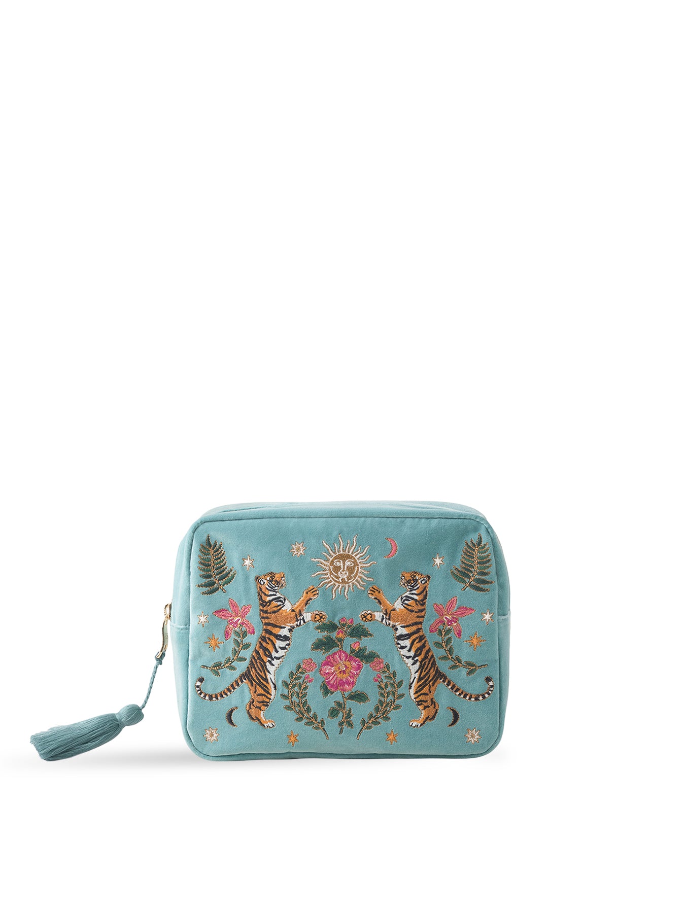 Celestial Tigers Velvet Wash Bag Dusky Teal
