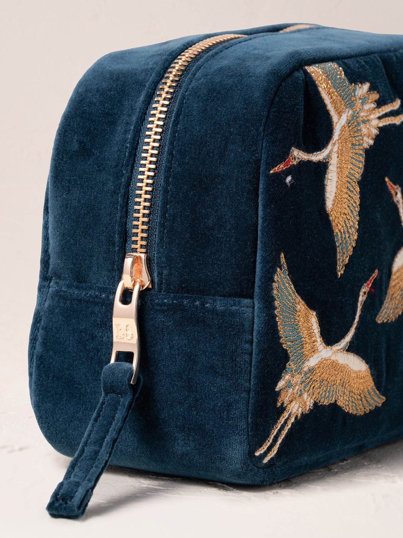 Cranes Velvet Makeup Bag Ink Blue