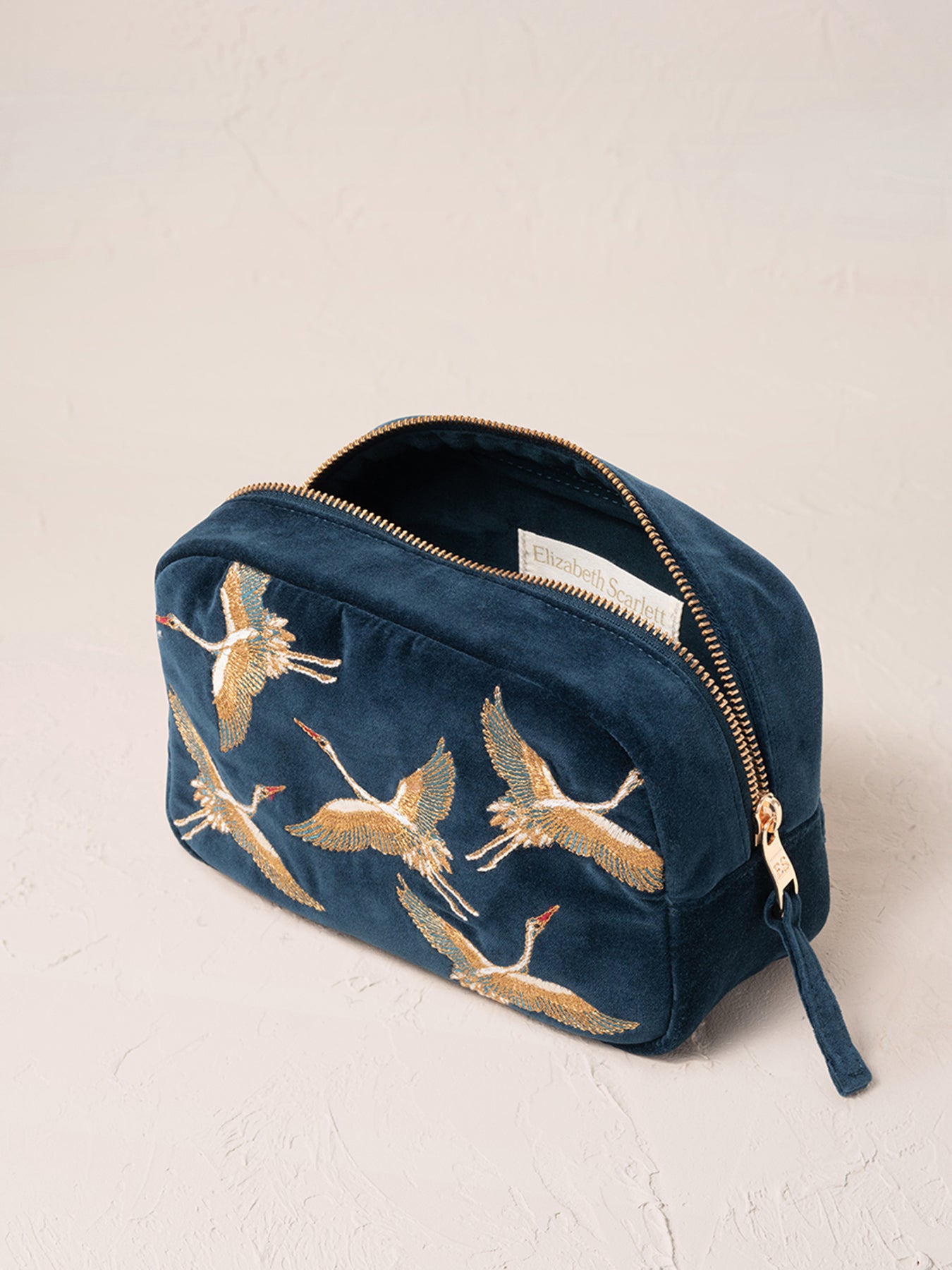 Cranes Velvet Makeup Bag Ink Blue