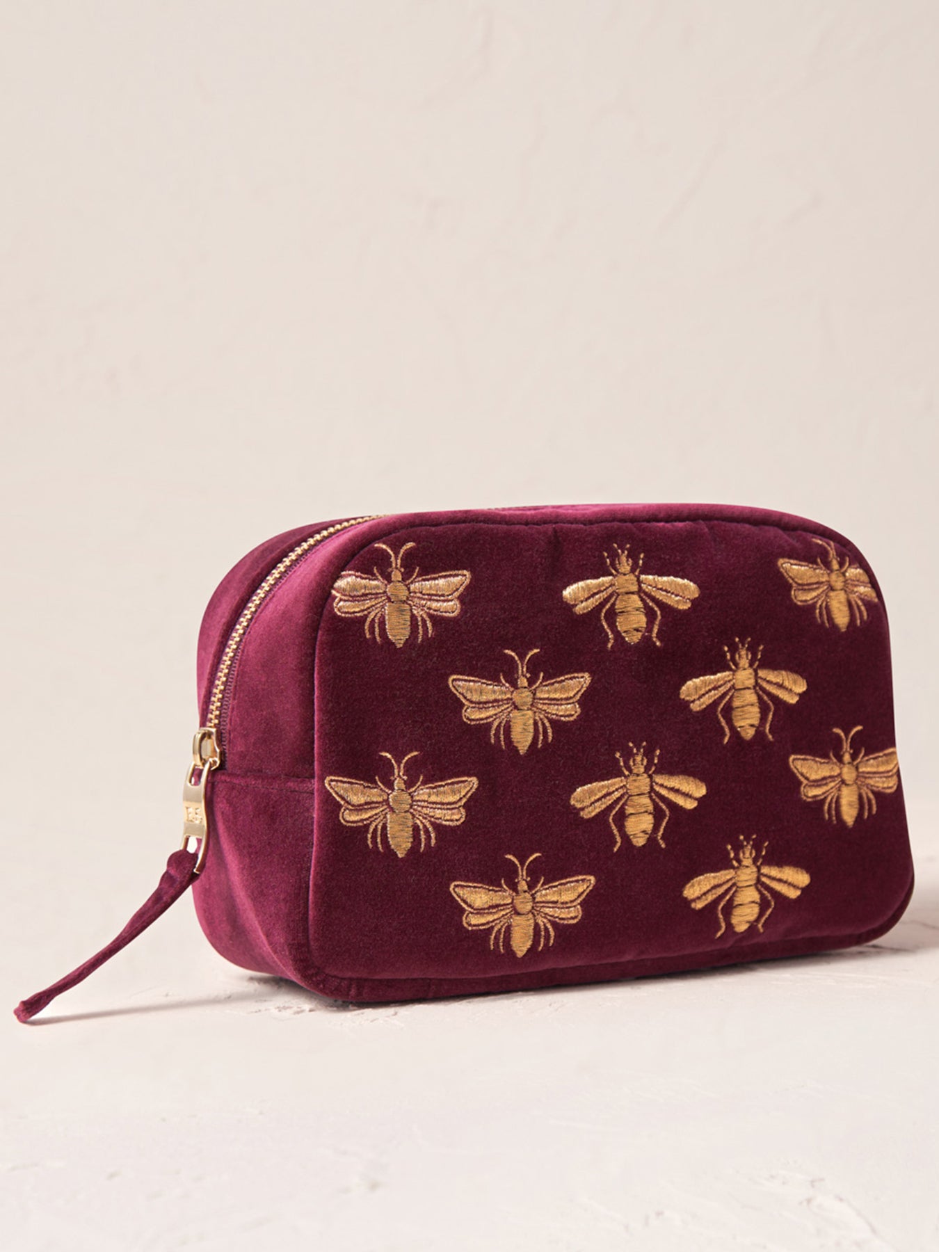 Honey Bee Velvet Make-Up Bag Plum