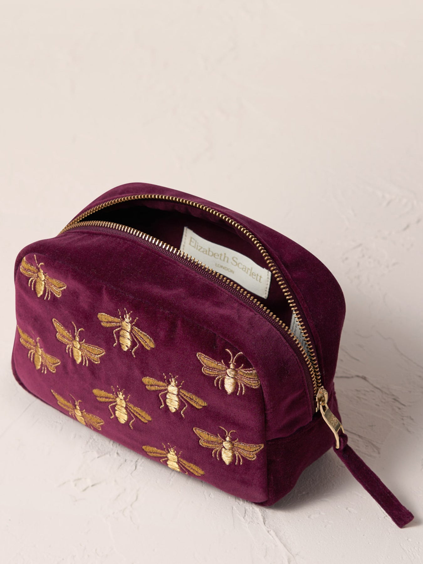 Honey Bee Velvet Make-Up Bag Plum