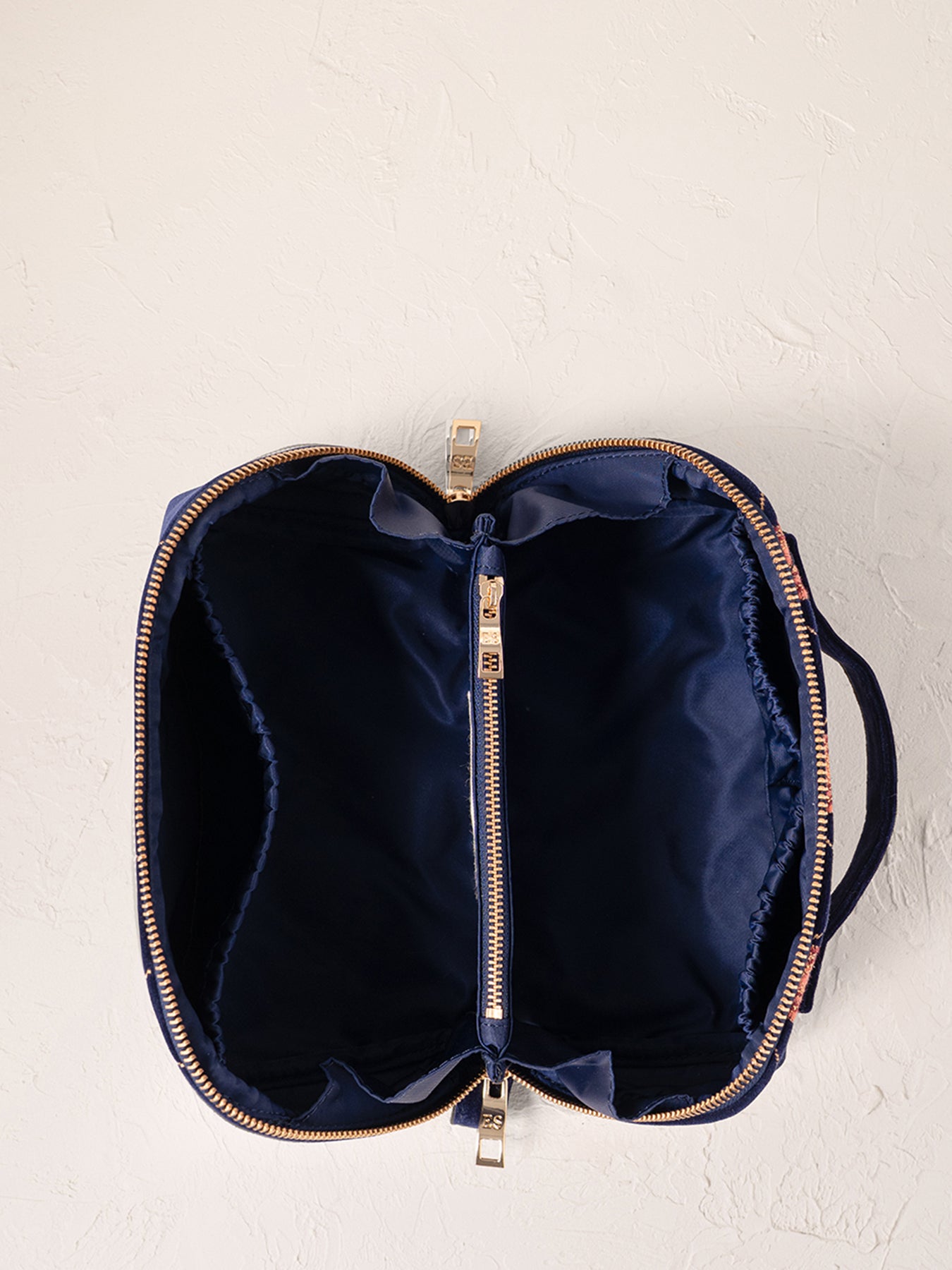 Rose Velvet Open Flat Makeup Bag Navy