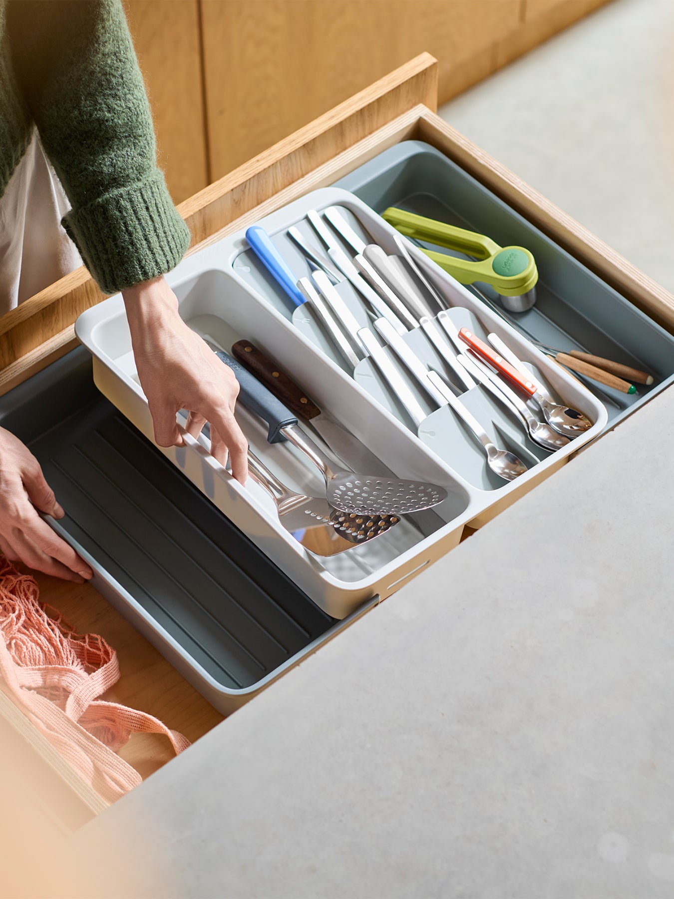 DrawerStore Expanding Tiered Tray Light Stone