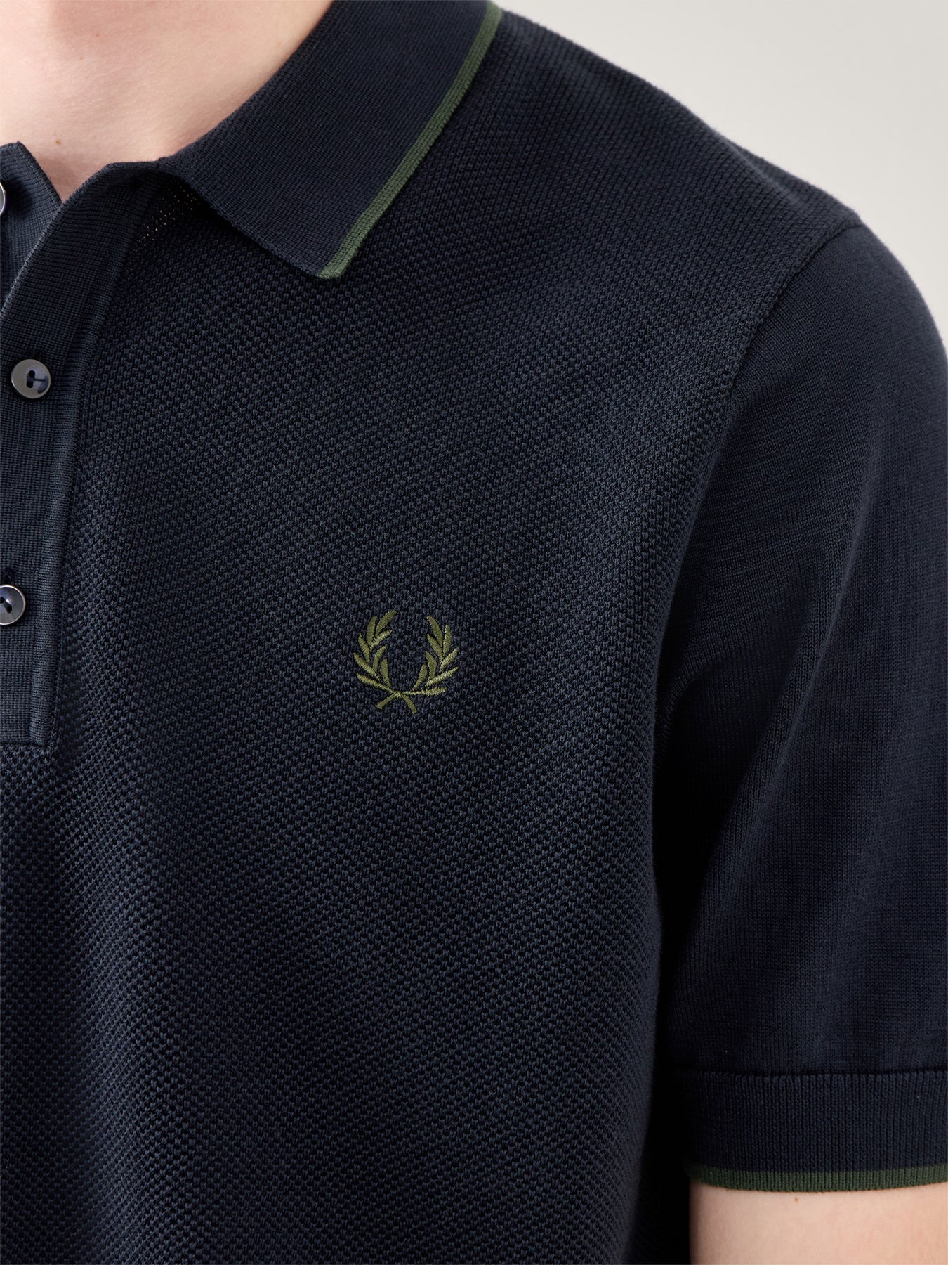 Pique Stitch Knitted Polo Navy