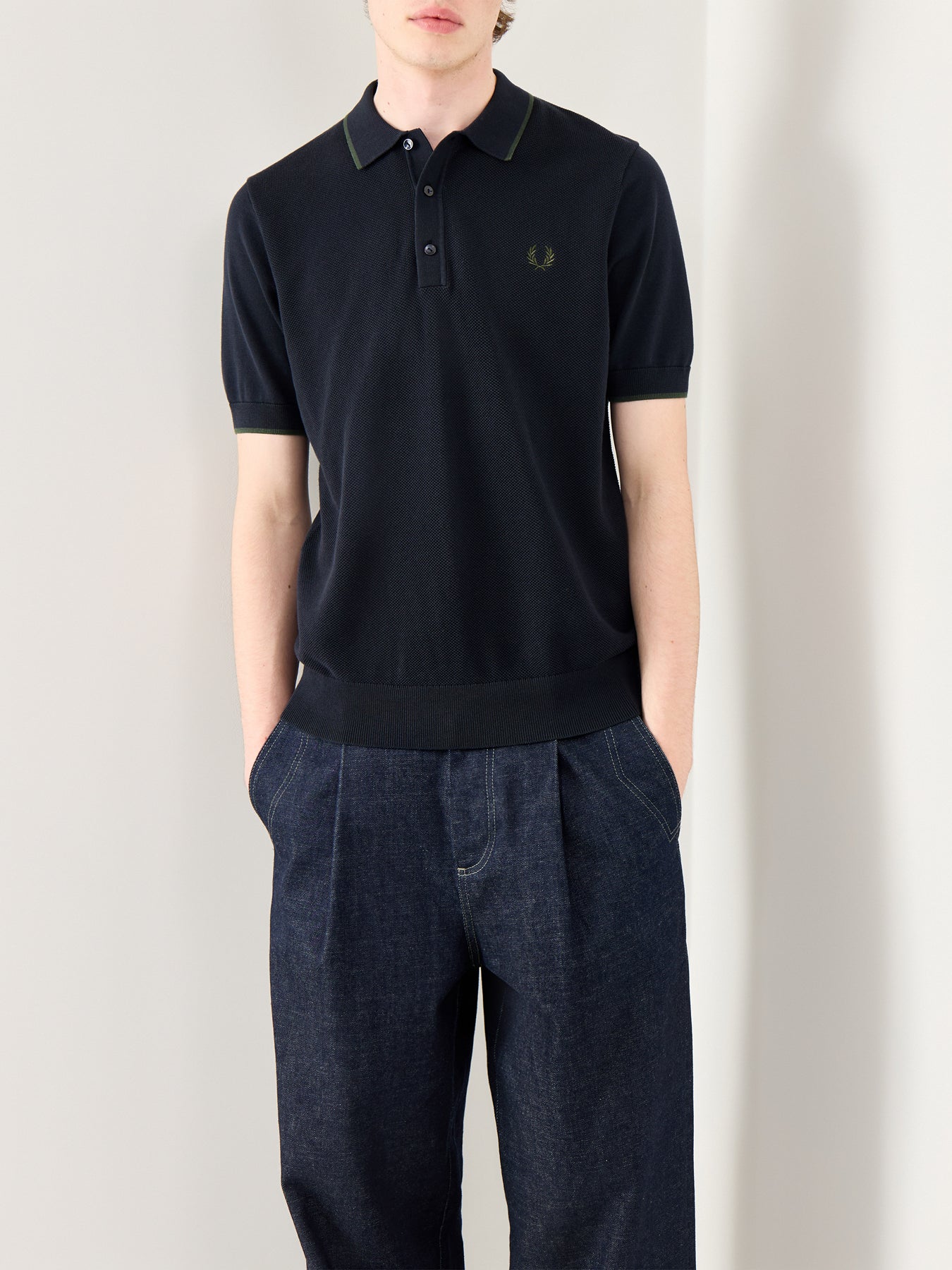 Pique Stitch Knitted Polo Navy
